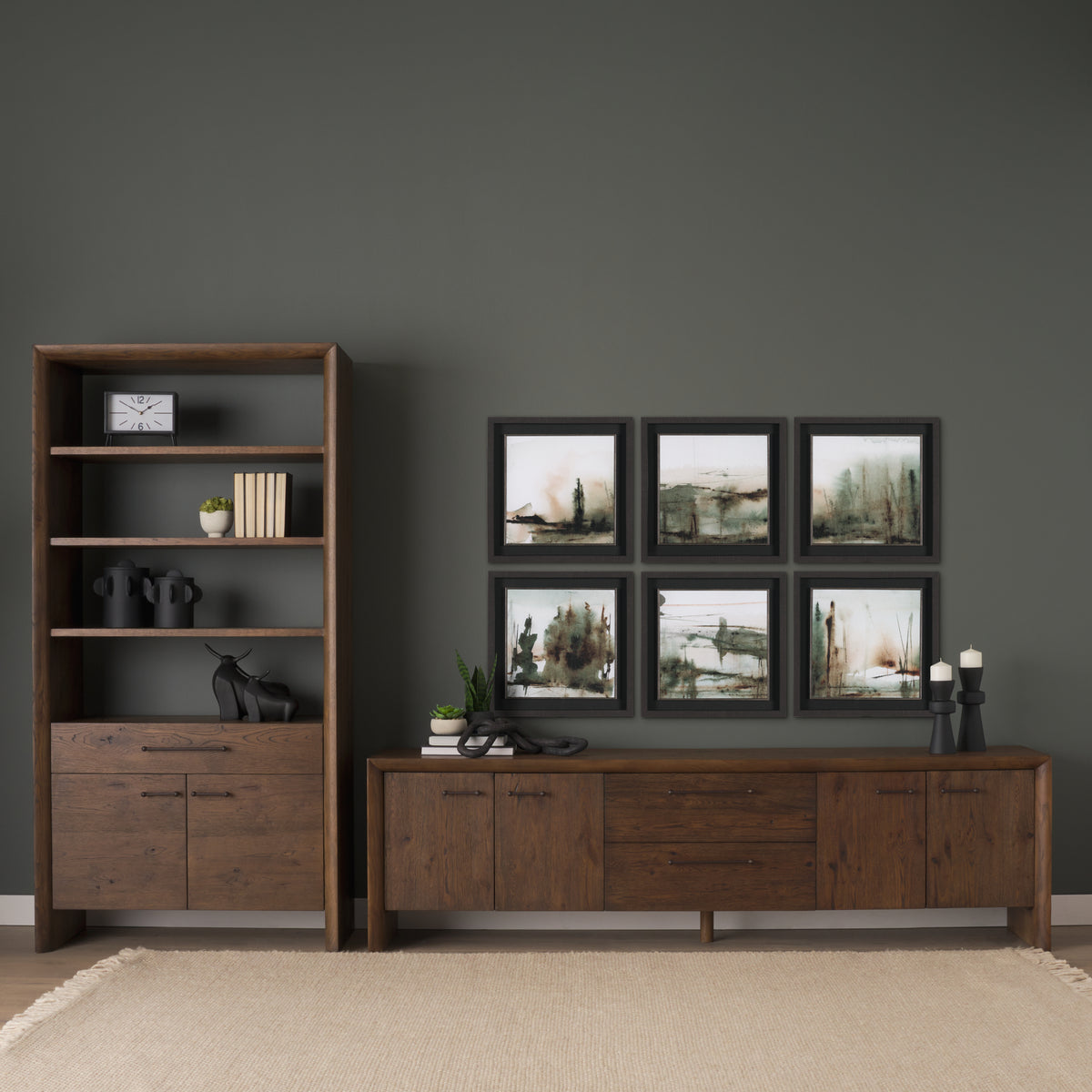 Belford Dark Brown 2-Door Open Oak Wood Shelving Unit - Ornate Home