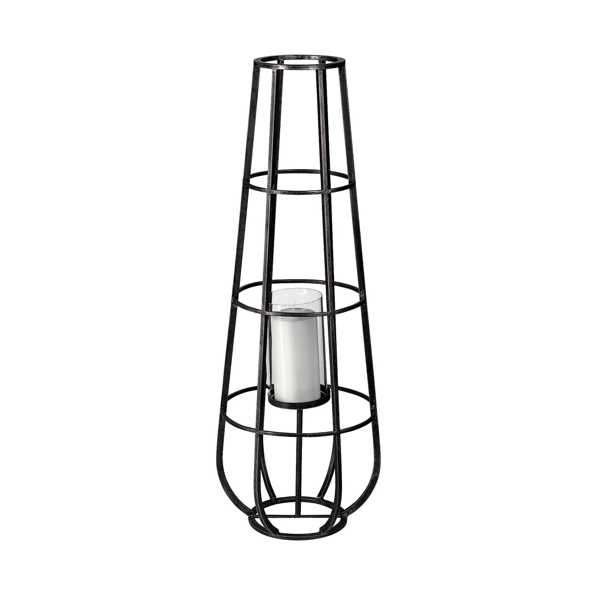 Bella Black Large Metal Cylindrical Cage Candle Holder Lantern - Ornate Home