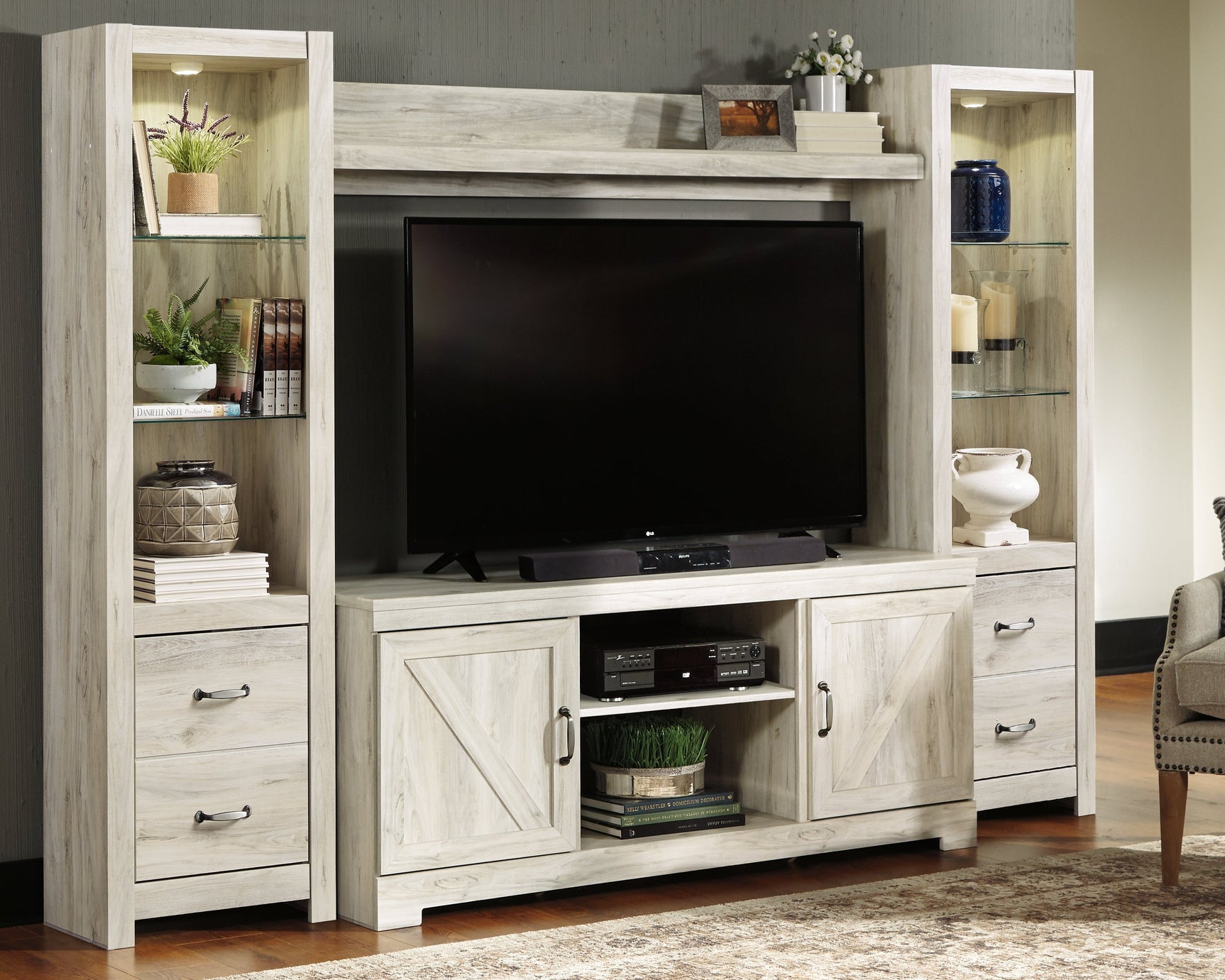 Bellaby Whitewash 4-Piece Entertainment Center - Ornate Home