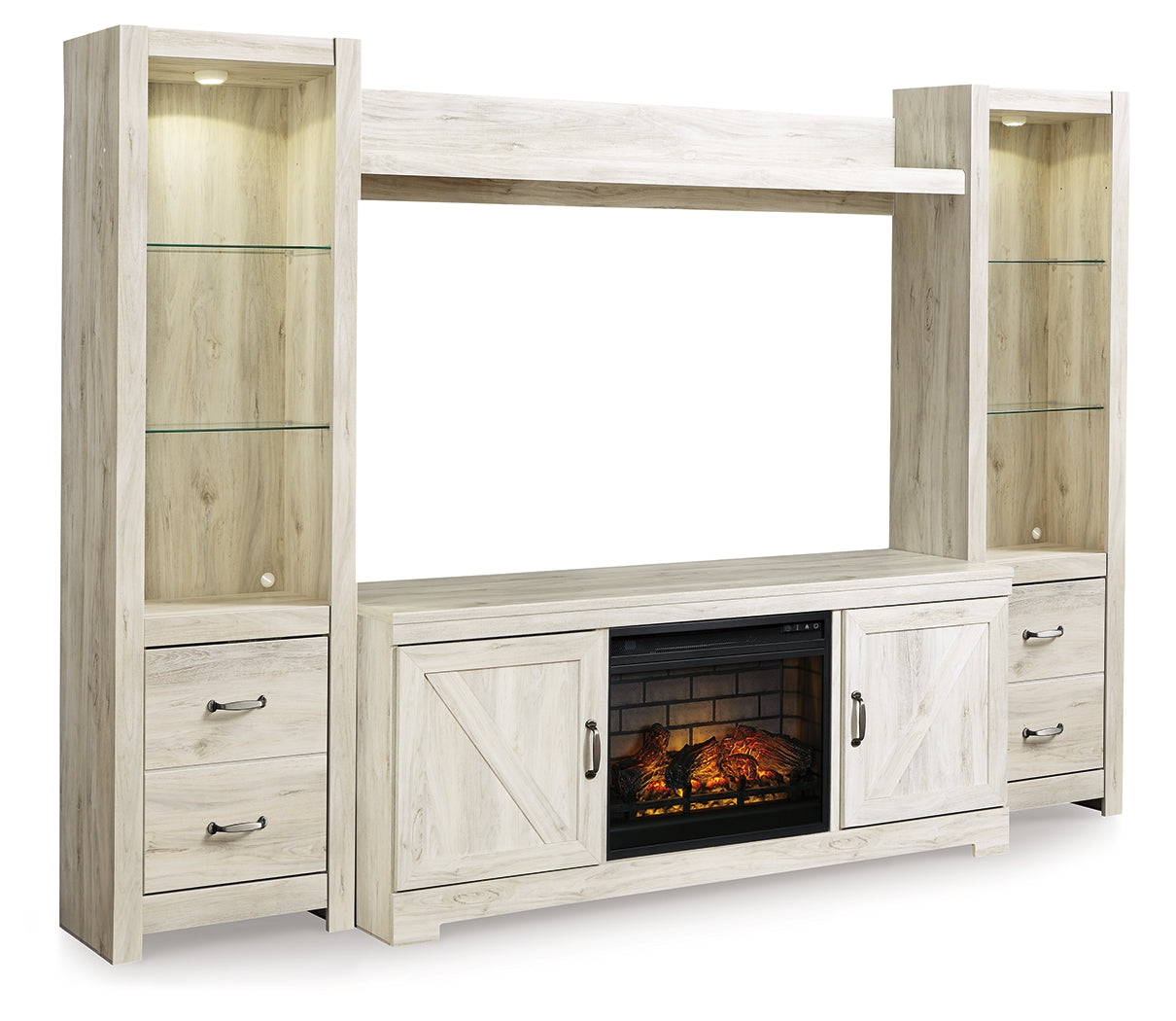 Bellaby Whitewash 4-Piece Entertainment Center with Electric Fireplace (Online Special Price) - Ornate Home