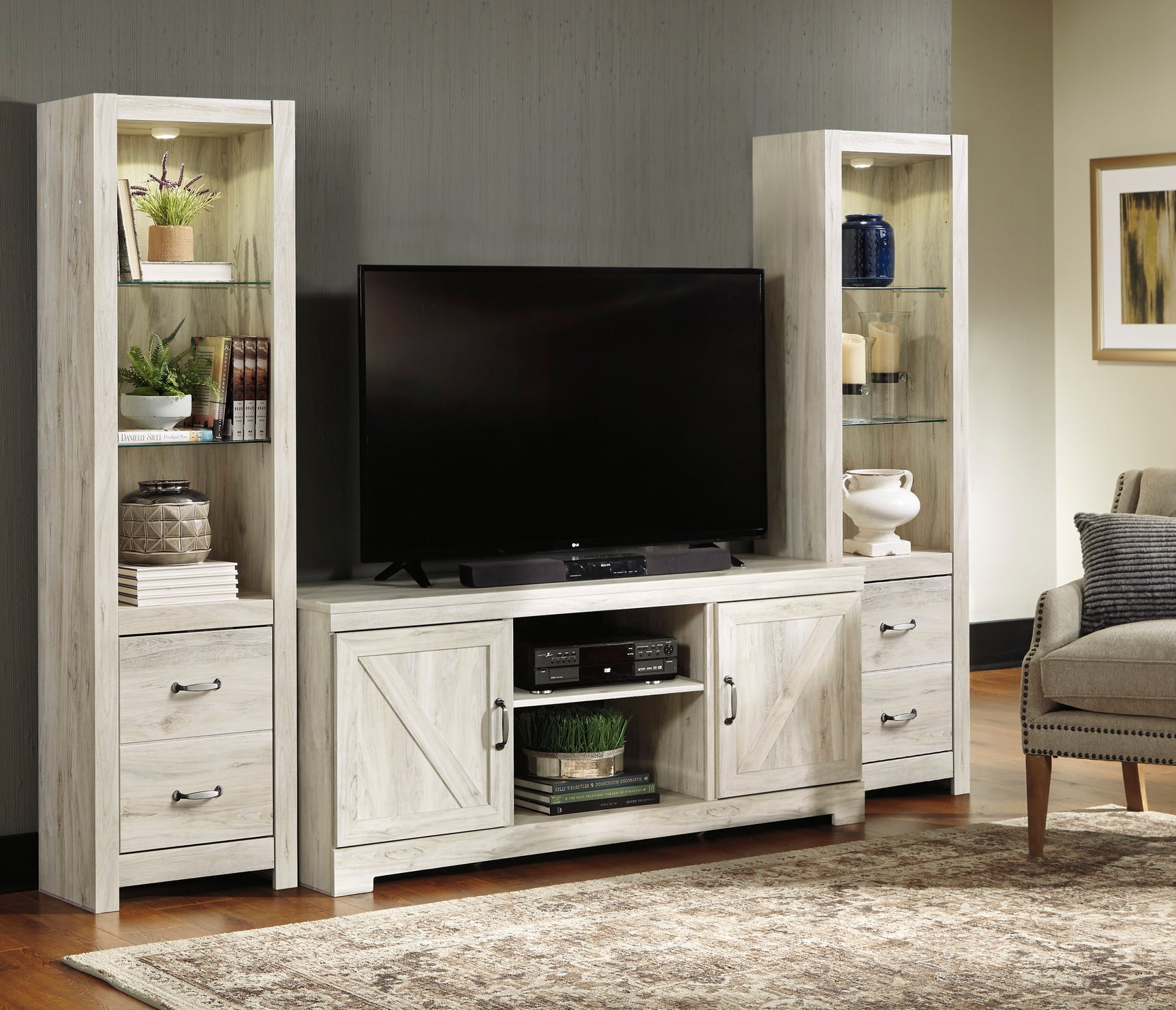 Bellaby Whitewash 63" TV Stand w/Fireplace Option - Ornate Home