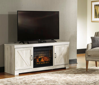 Bellaby Whitewash 63" TV Stand with Electric Fireplace (Online Special Price) - Ornate Home