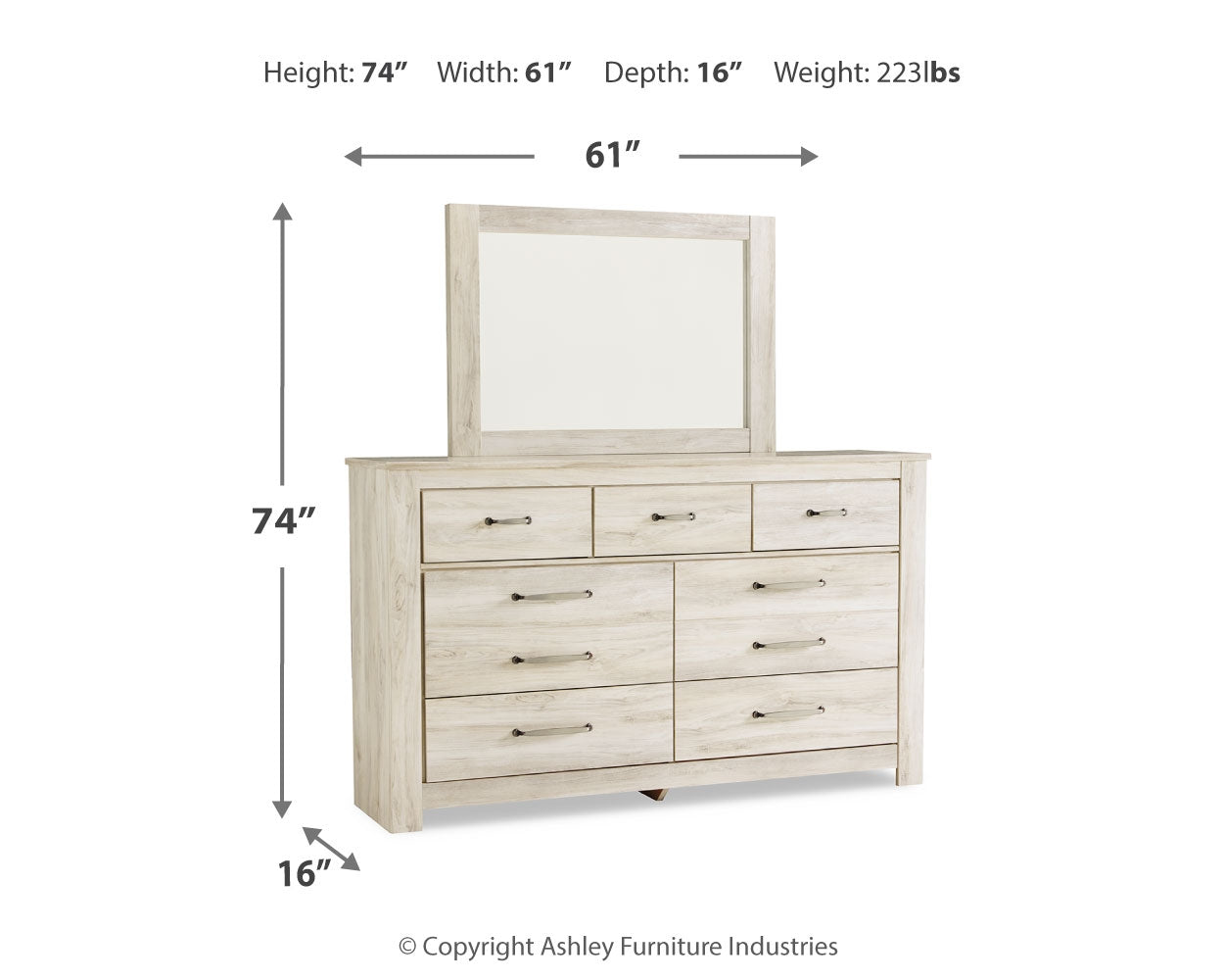 Bellaby Whitewash King Panel Bedroom Set with Dresser, Mirror and 2 Nightstands - Ornate Home