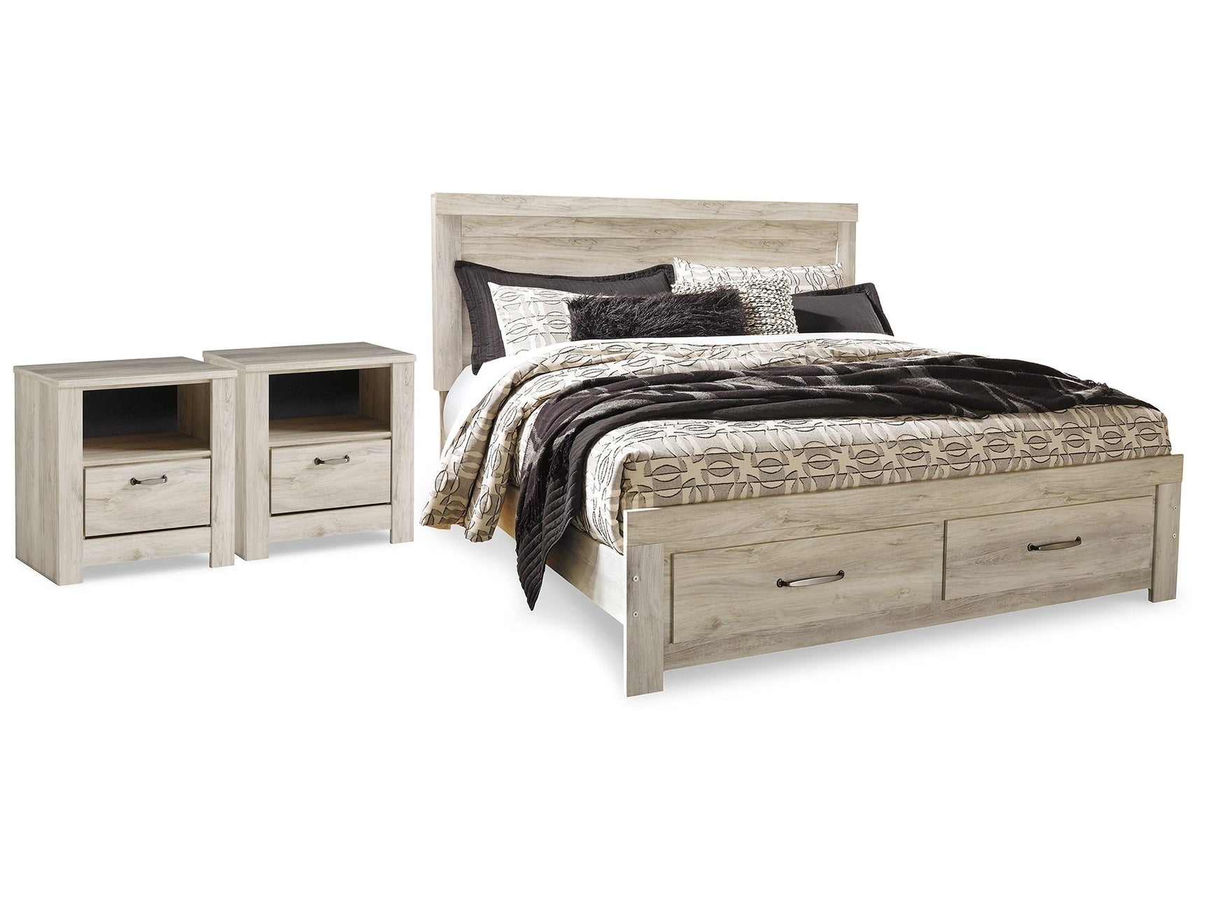 Bellaby Whitewash King Storage Bed & 2 Nightstands - Ornate Home