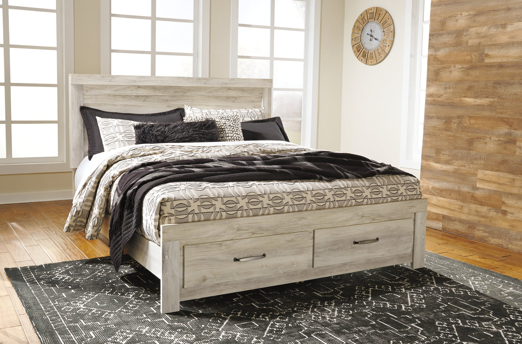 Bellaby Whitewash King Storage Bed & 2 Nightstands - Ornate Home