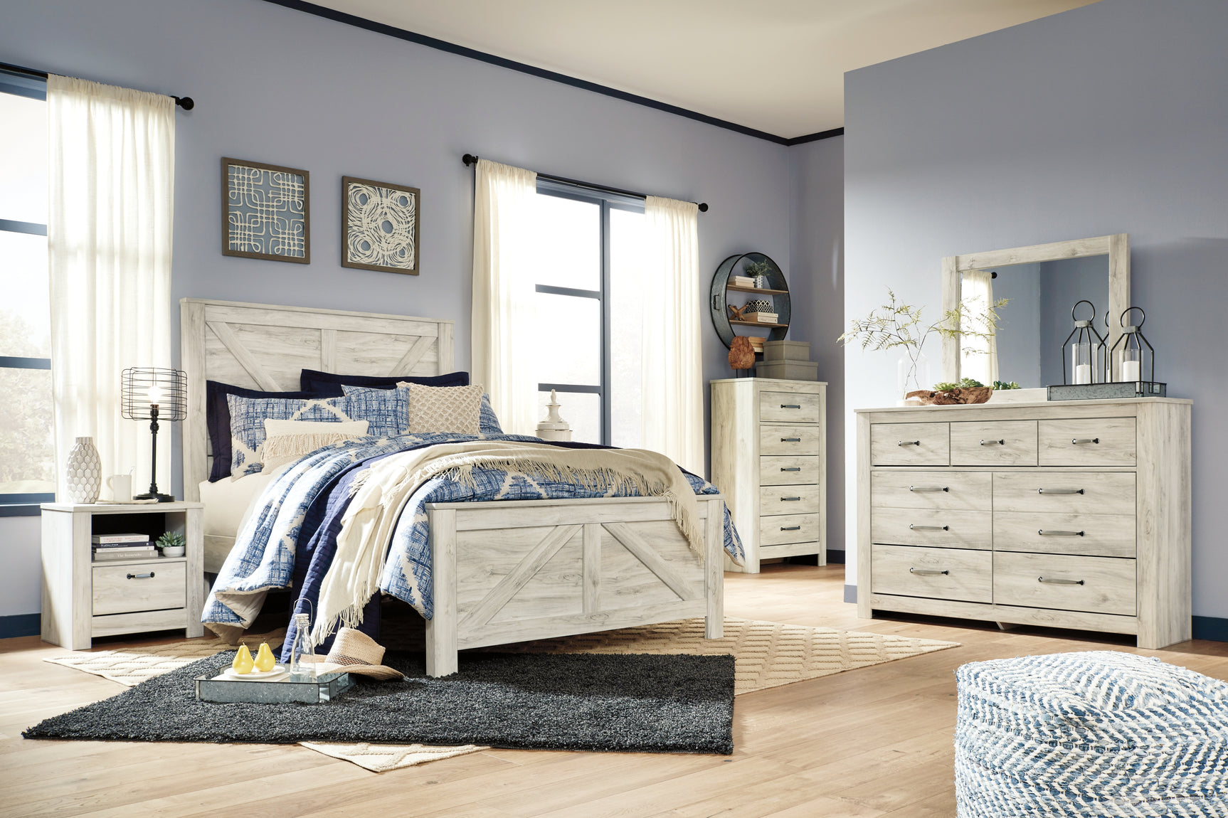 Bellaby Whitewash Queen Crossbuck Panel Bed (Online Special Price) - Ornate Home