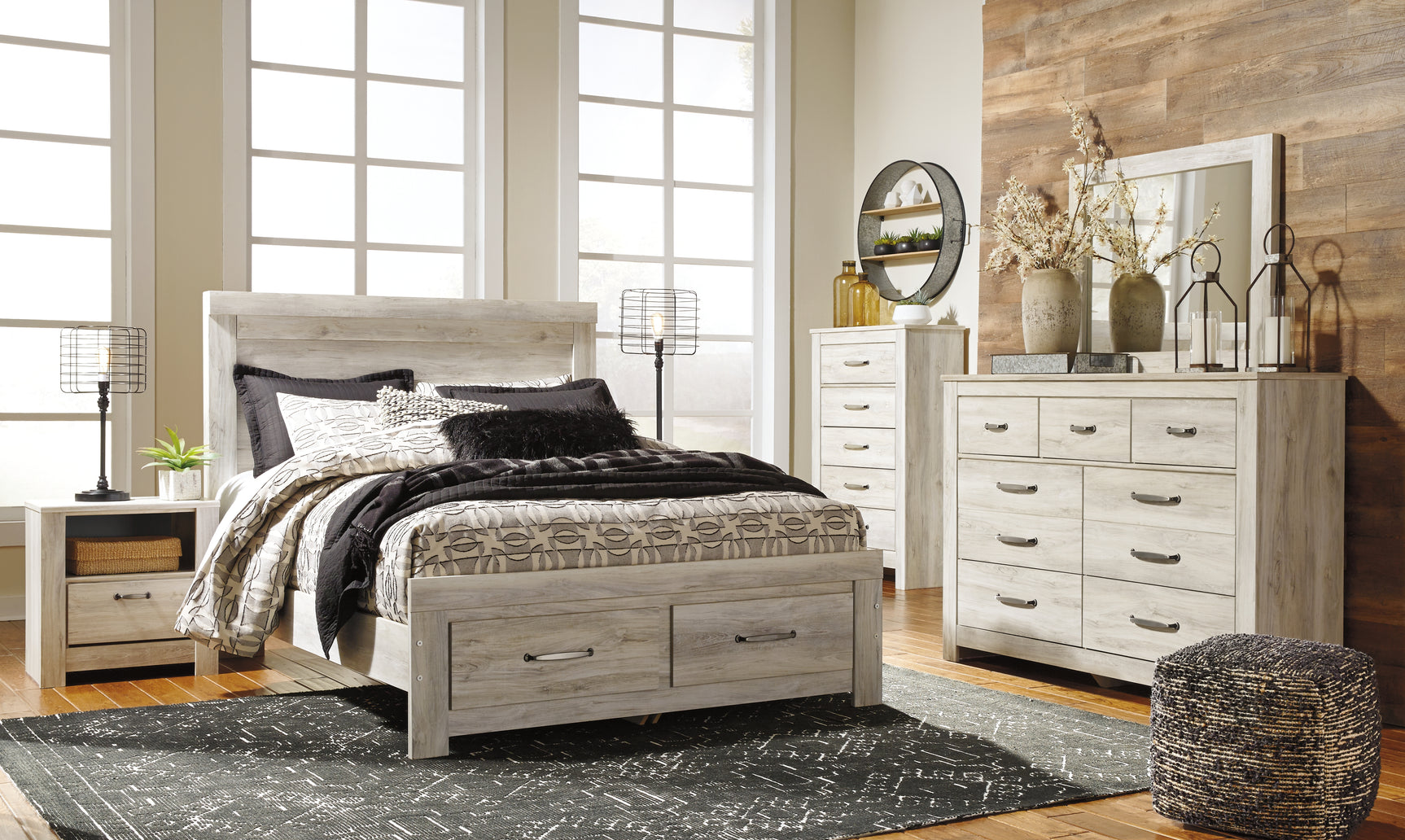 Bellaby Whitewash Queen Platform Bed with 2 Storage Drawers - Ornate Home
