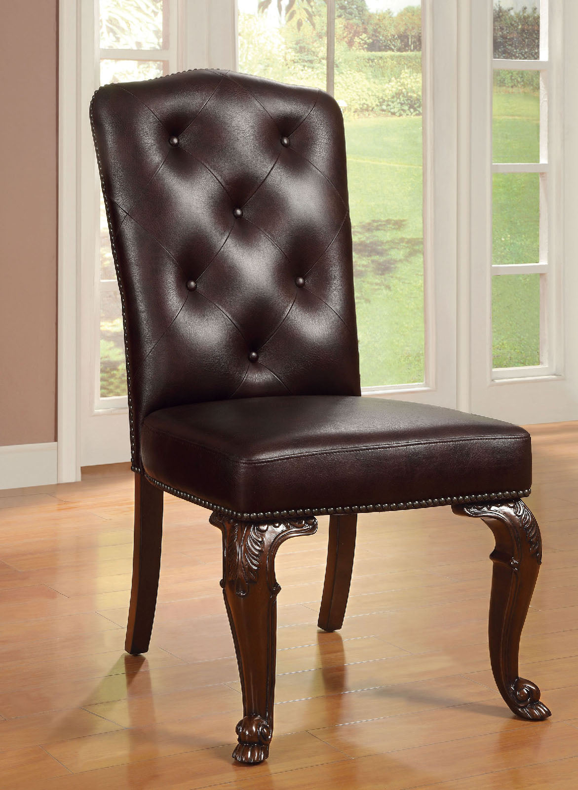 Bellagio Brown Cherry Leatherette Uph. Dining Room Set / 9-piece - Ornate Home