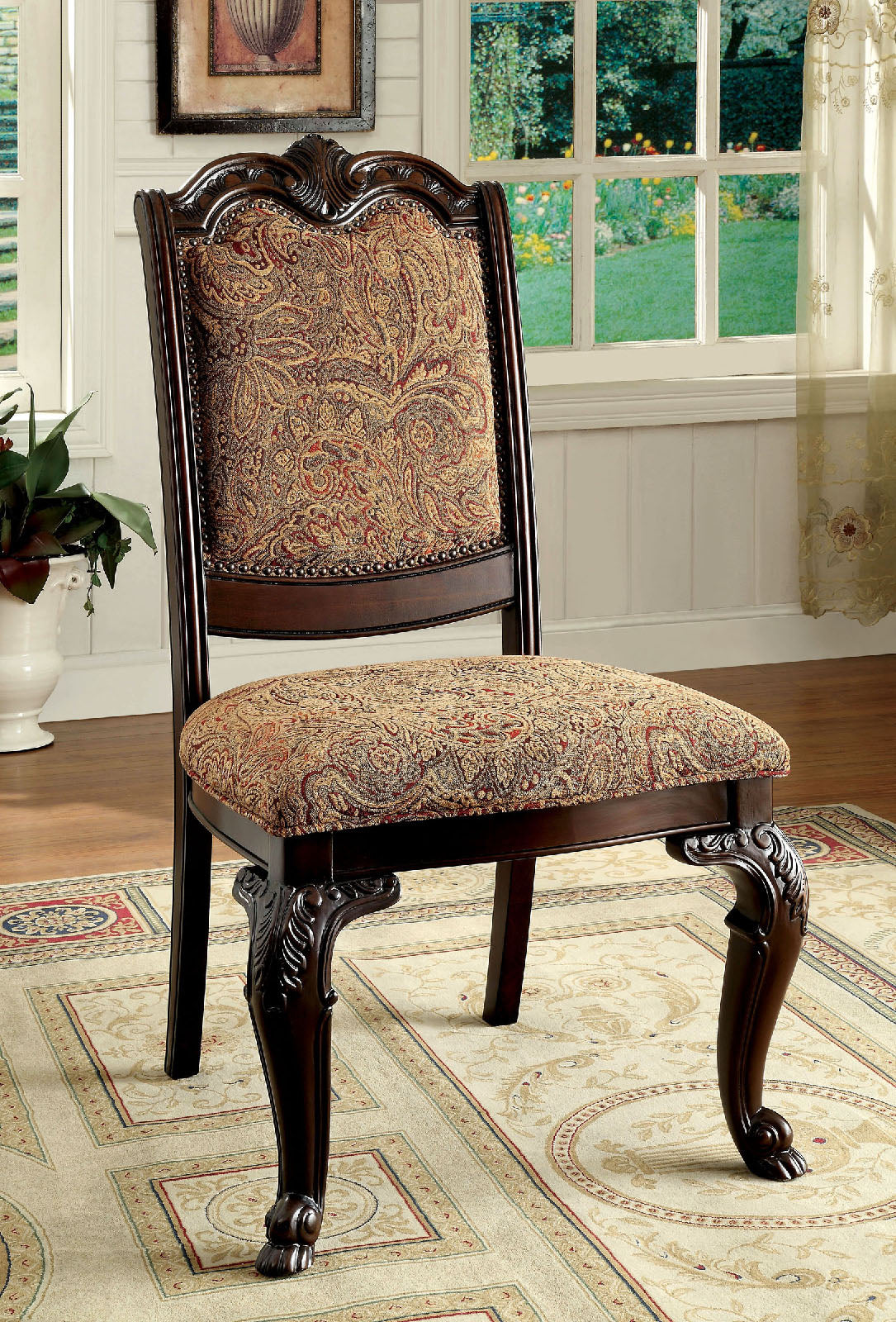 Bellagio Brown Cherry Round Table & 4 Fabric Chairs / 5-piece - Ornate Home