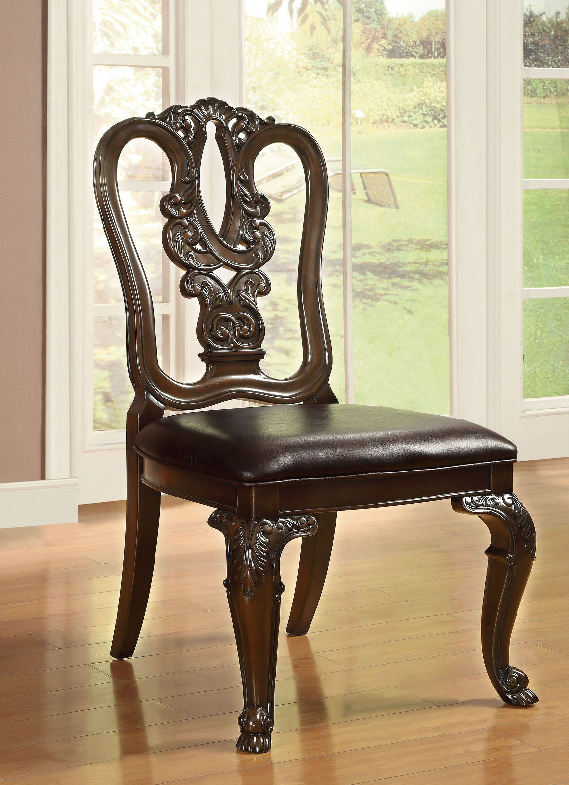 Bellagio Brown Cherry Wooden/Leatherette Uph. Dining Room Set / 7-piece - Ornate Home