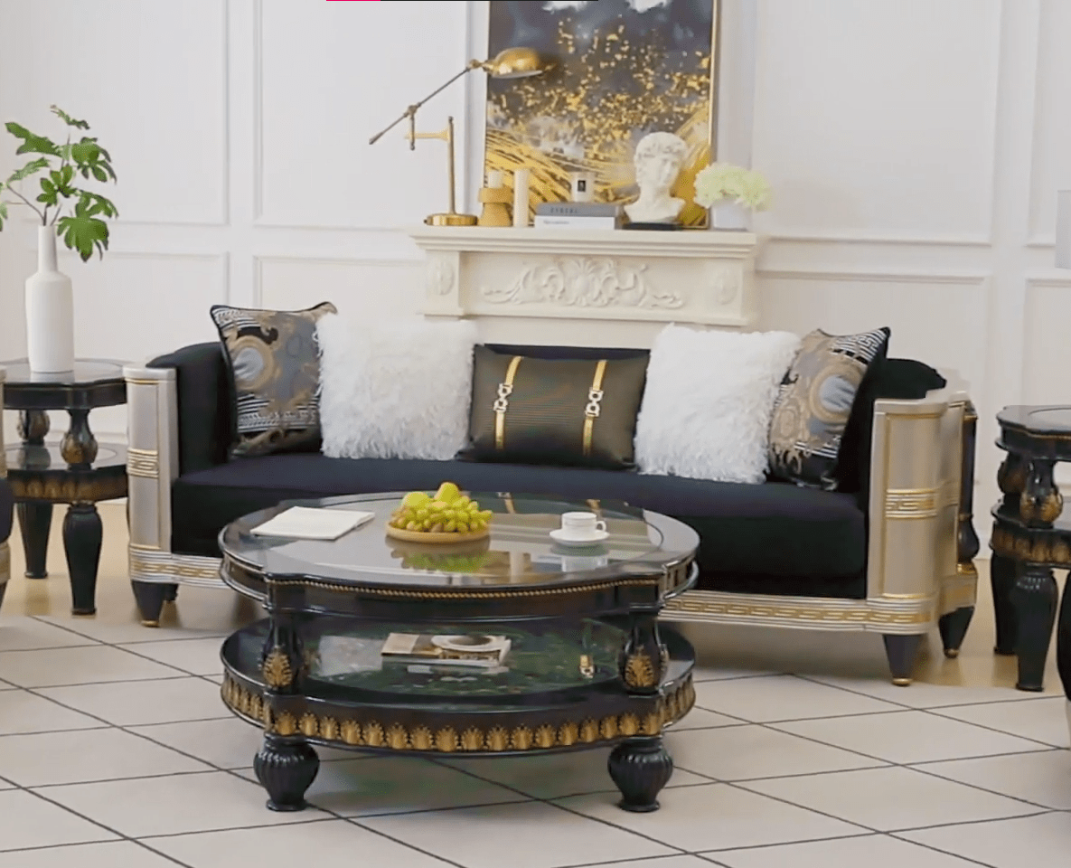 Bellagio Royale Black/Silver/Gold 3-Pc Living Room Set / HD-3PC9042 - Ornate Home