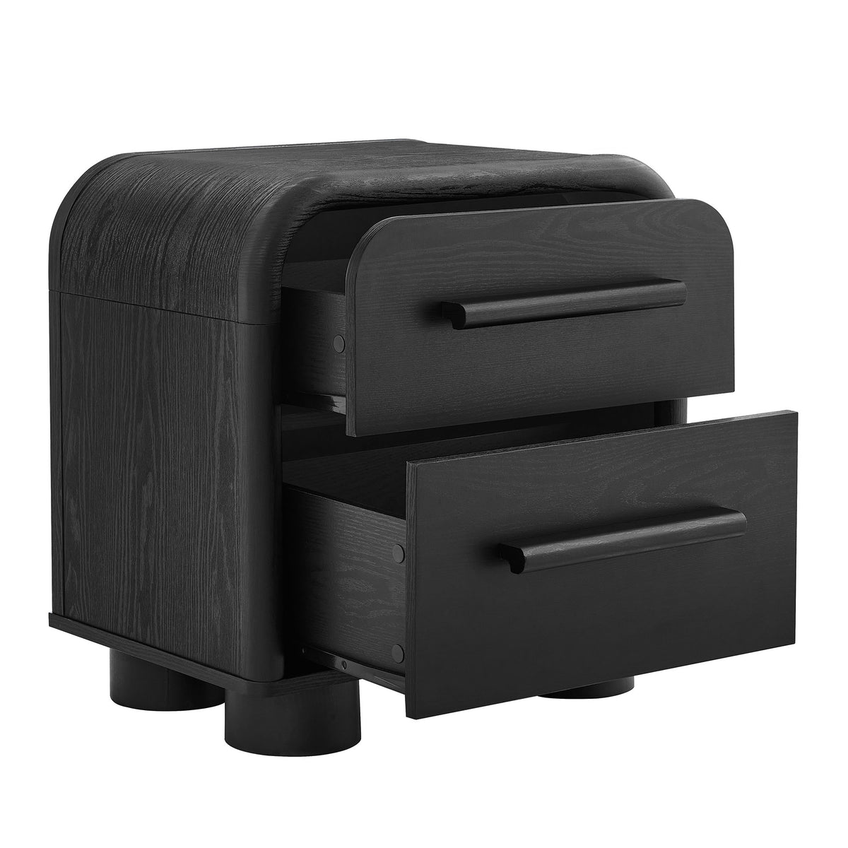 Bellamy Black Oak Curved 2-Drawer Nightstand - Ornate Home