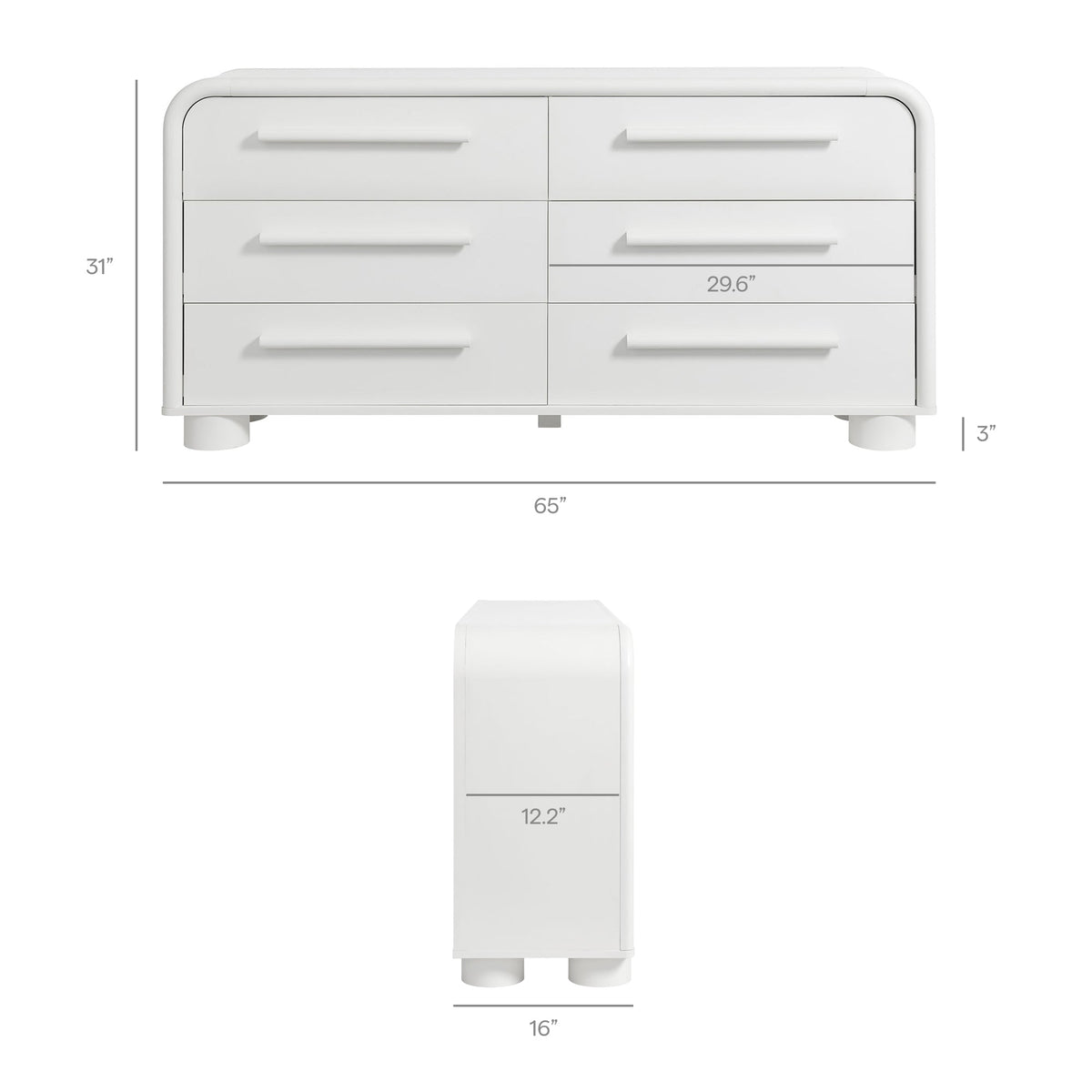 Bellamy White Matte Curved 6-Drawer Dresser - Ornate Home