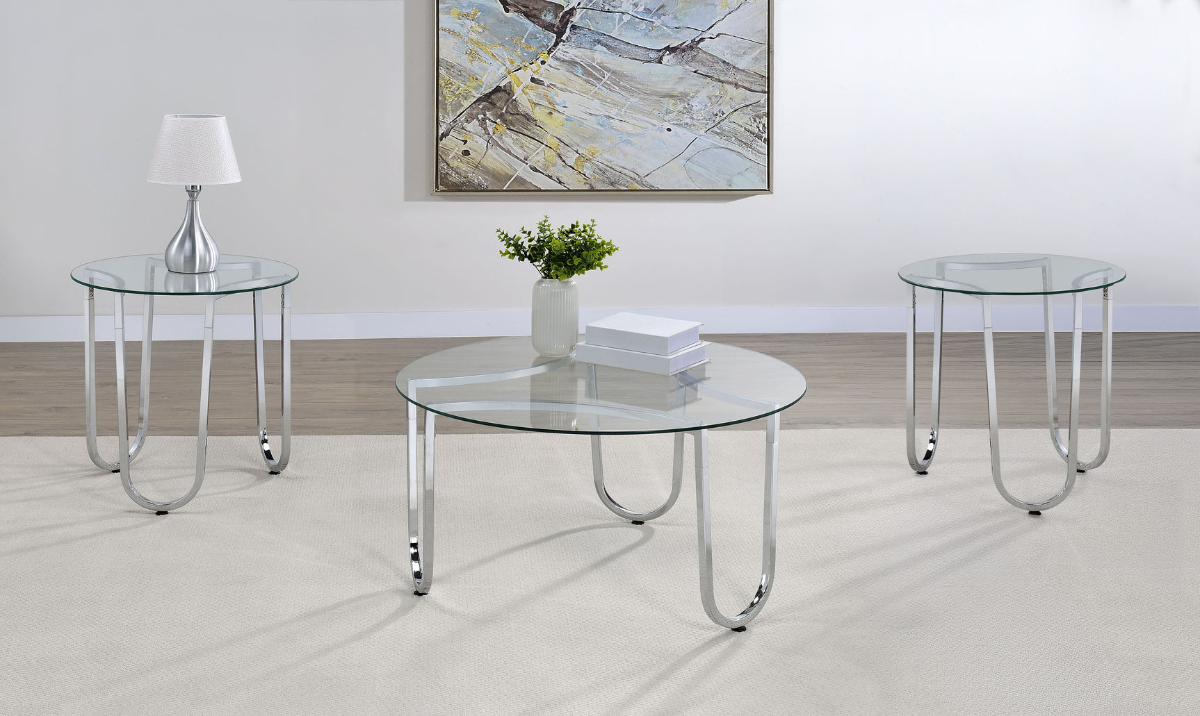Beller Chrome 3-piece Round Tempered Glass Top Coffee Table Set - Ornate Home