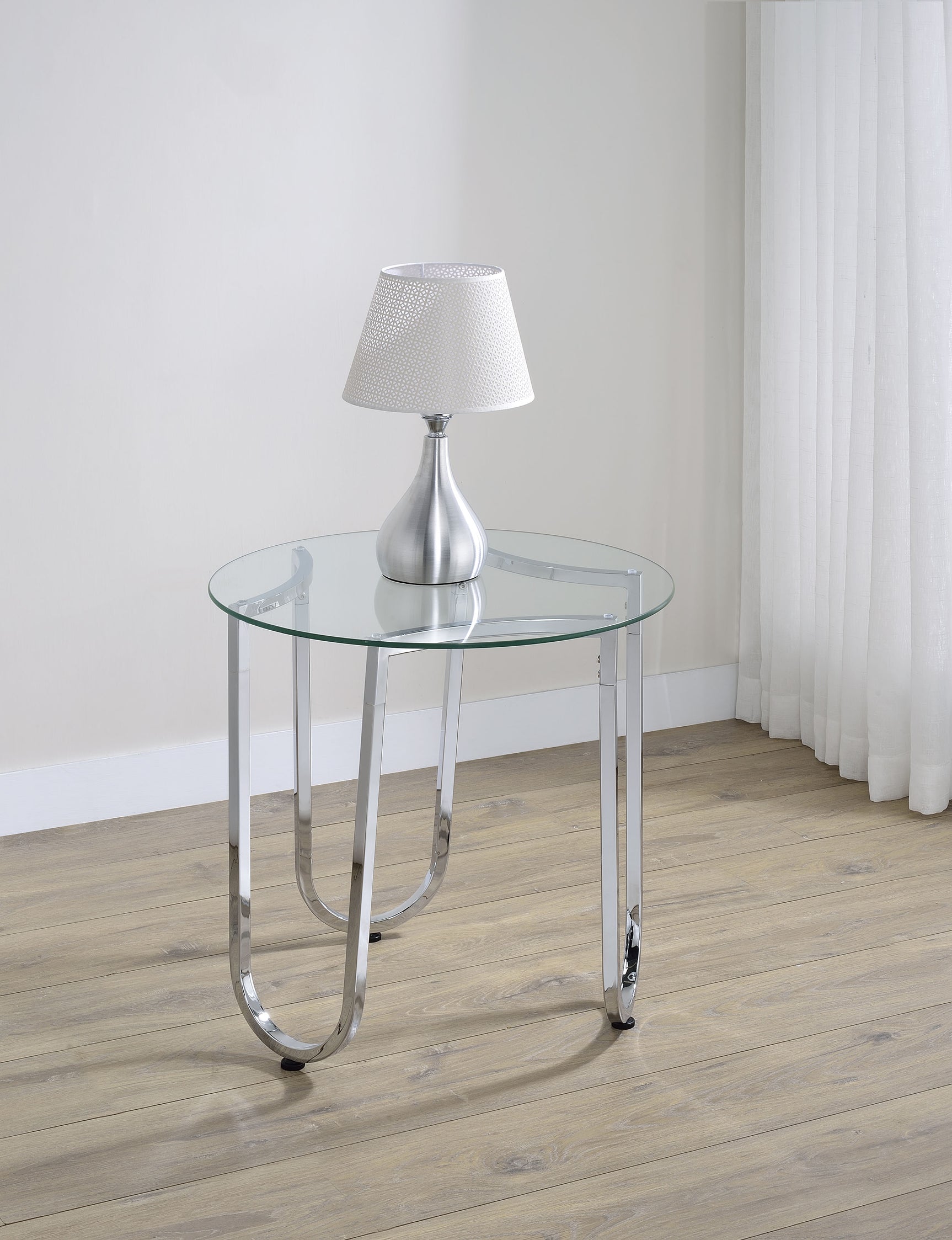 Beller Chrome Round Tempered Glass Top End Side Table - Ornate Home