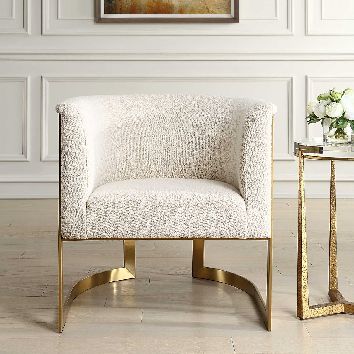 Bellina Gold Plush Barrel Chair - Ornate Home