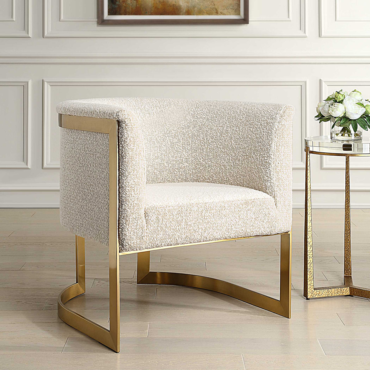 Bellina Gold Plush Barrel Chair - Ornate Home