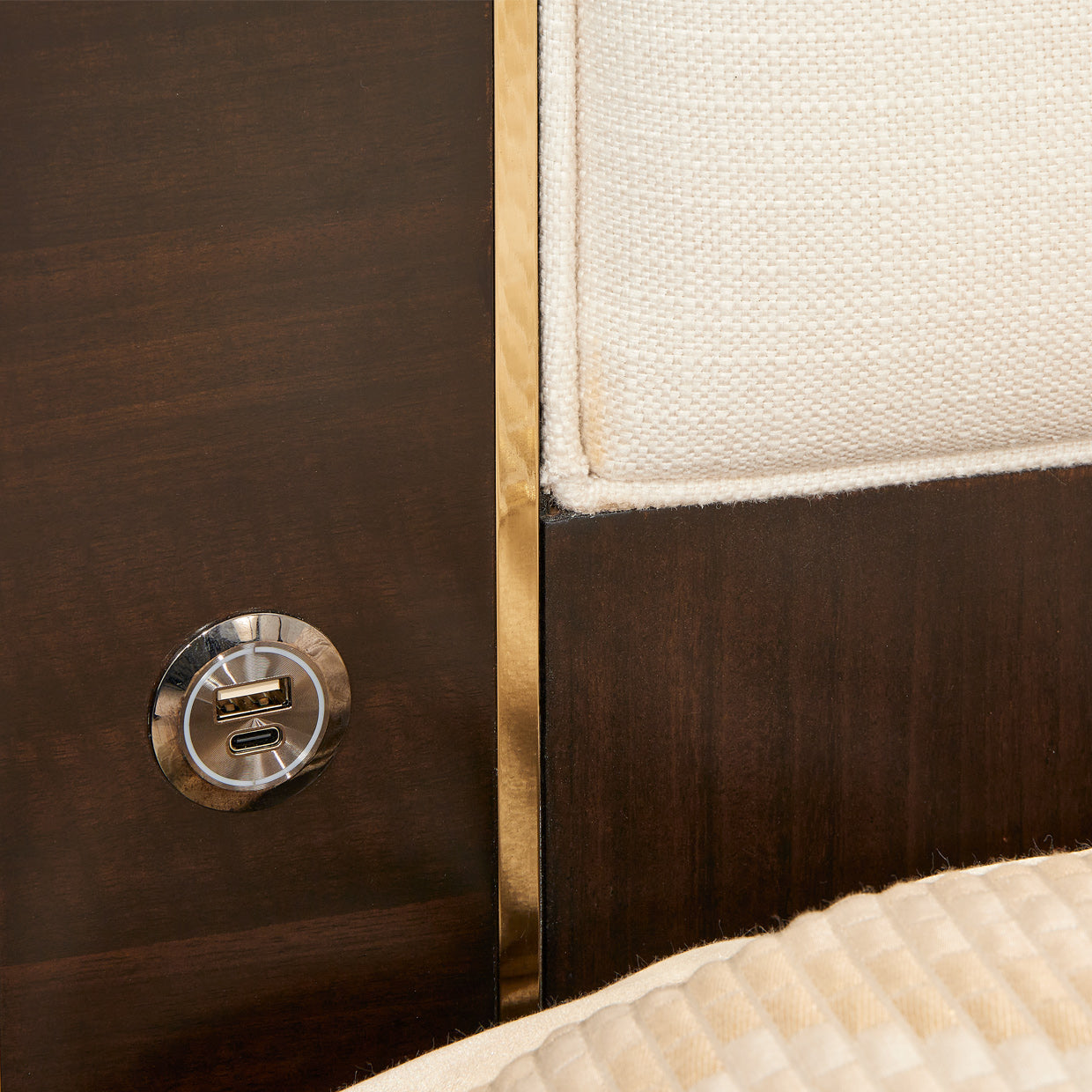 Belmont Place Espresso/Cream Upholstered Bed - Ornate Home