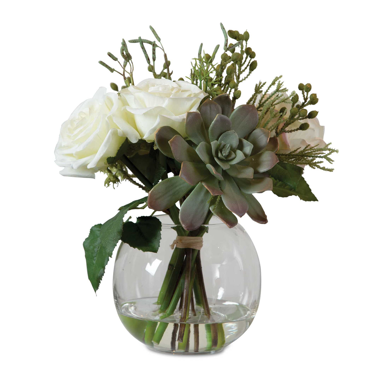 Belmonte Green/White Floral Bouquet & Vase - Ornate Home