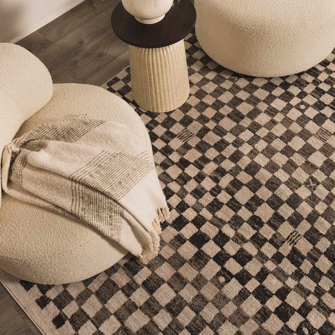 Benjy Cream & Charcoal Checkered Area Rug - Ornate Home
