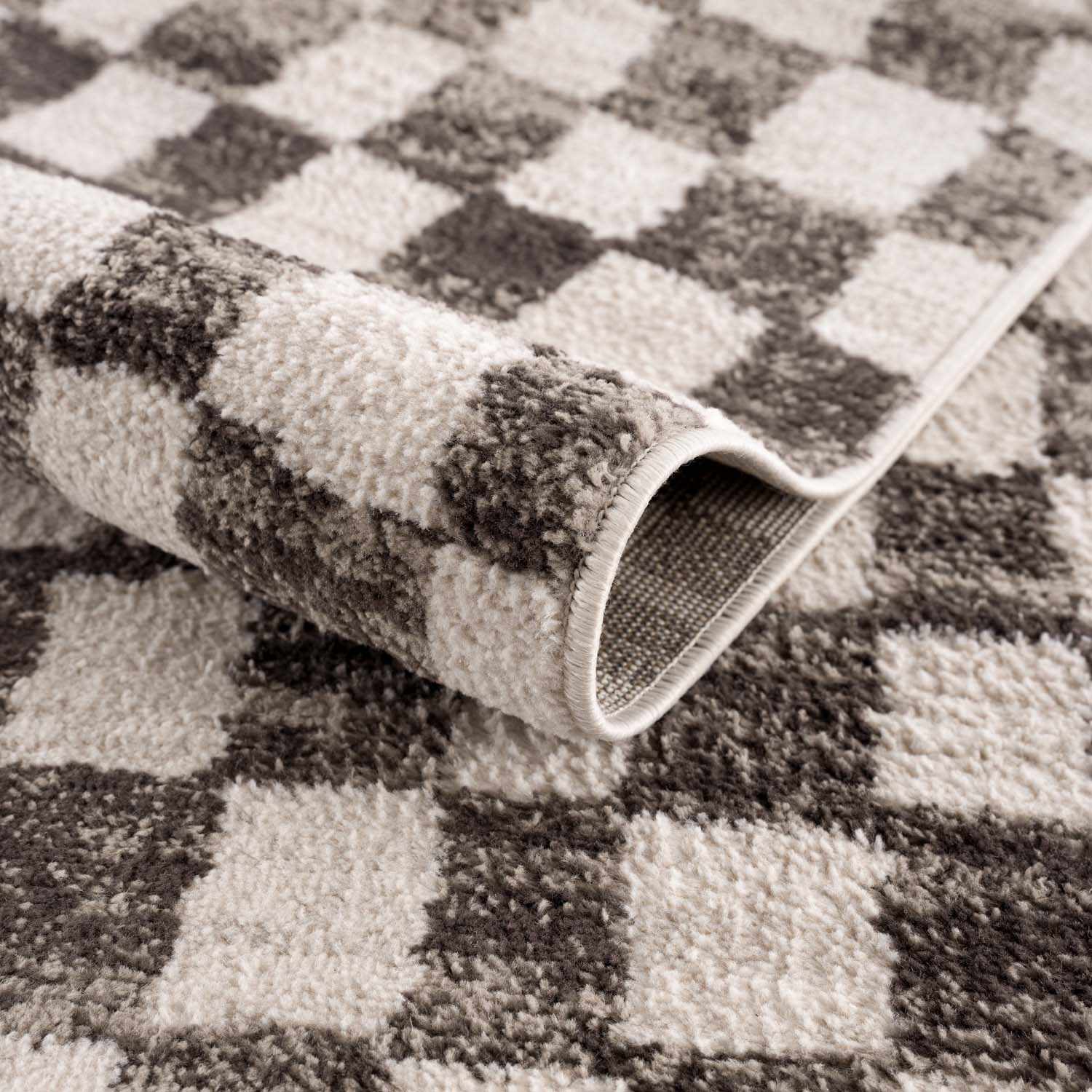 Benjy Cream & Charcoal Checkered Area Rug - Ornate Home