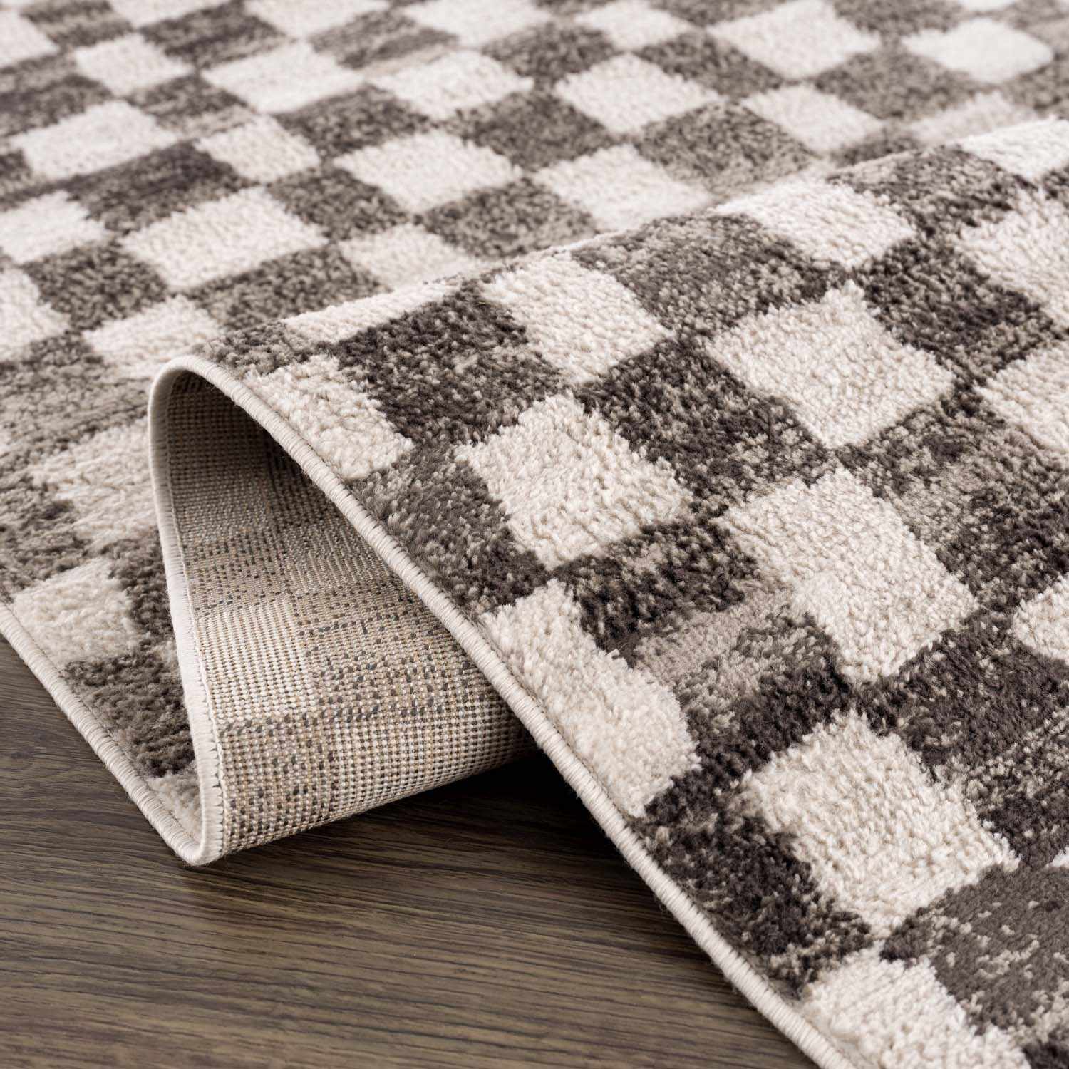 Benjy Cream & Charcoal Checkered Area Rug - Ornate Home
