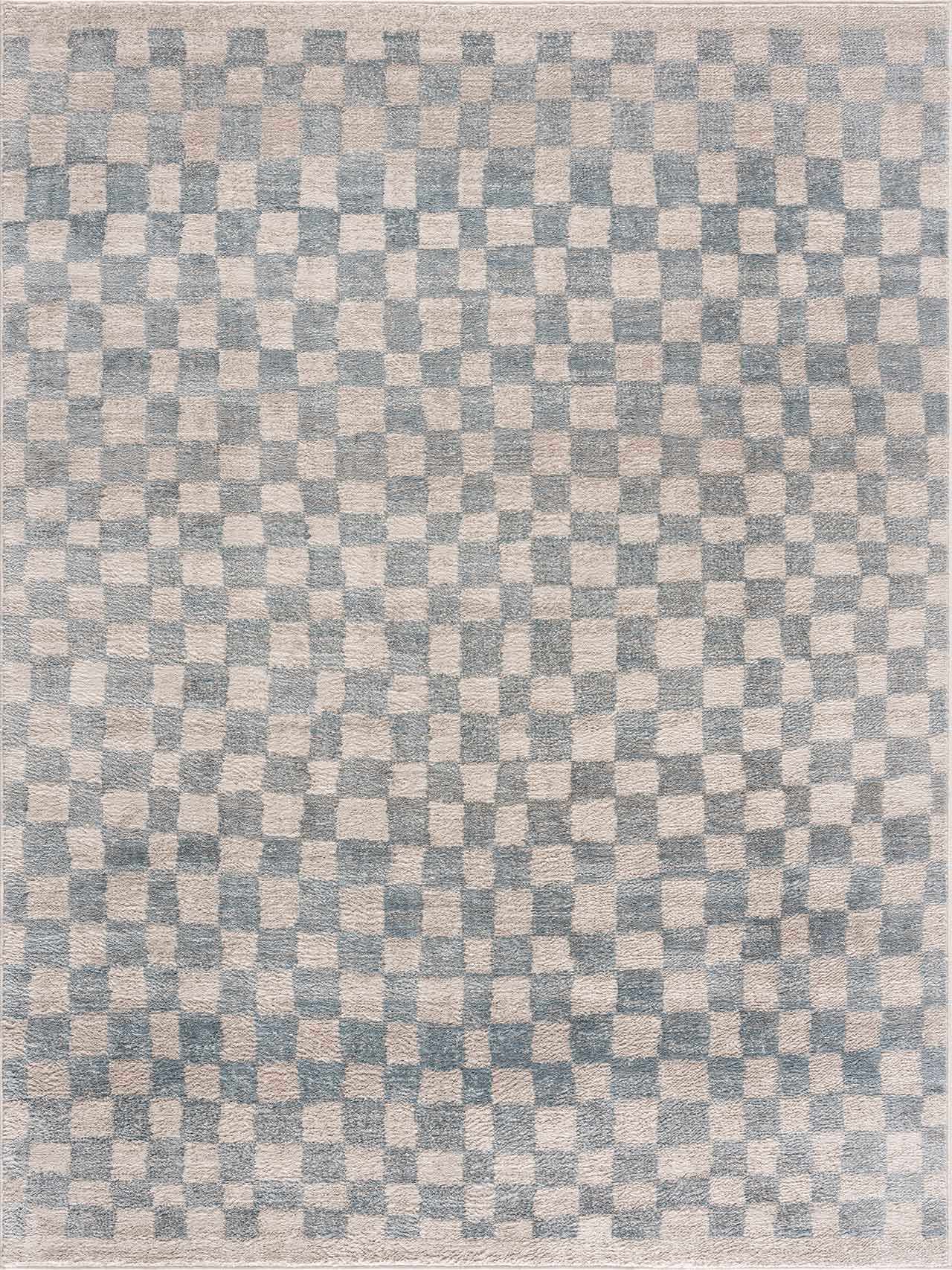 Benjy Cream & Light Blue Checkered Area Rug - Ornate Home
