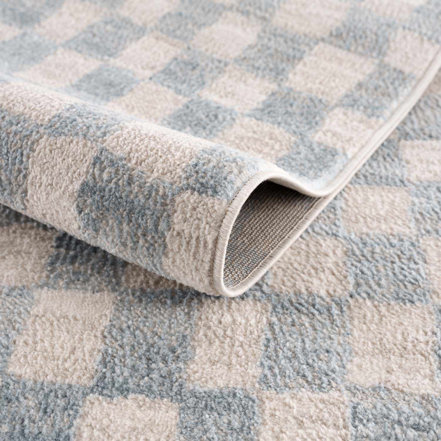 Benjy Cream & Light Blue Checkered Area Rug - Ornate Home