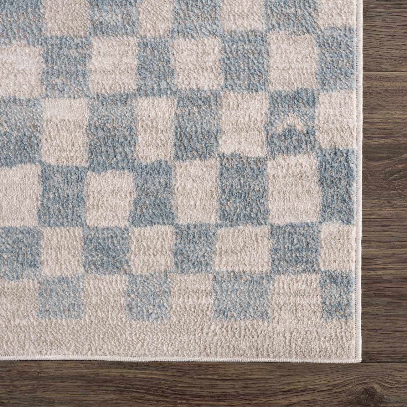 Benjy Cream & Light Blue Checkered Area Rug - Ornate Home