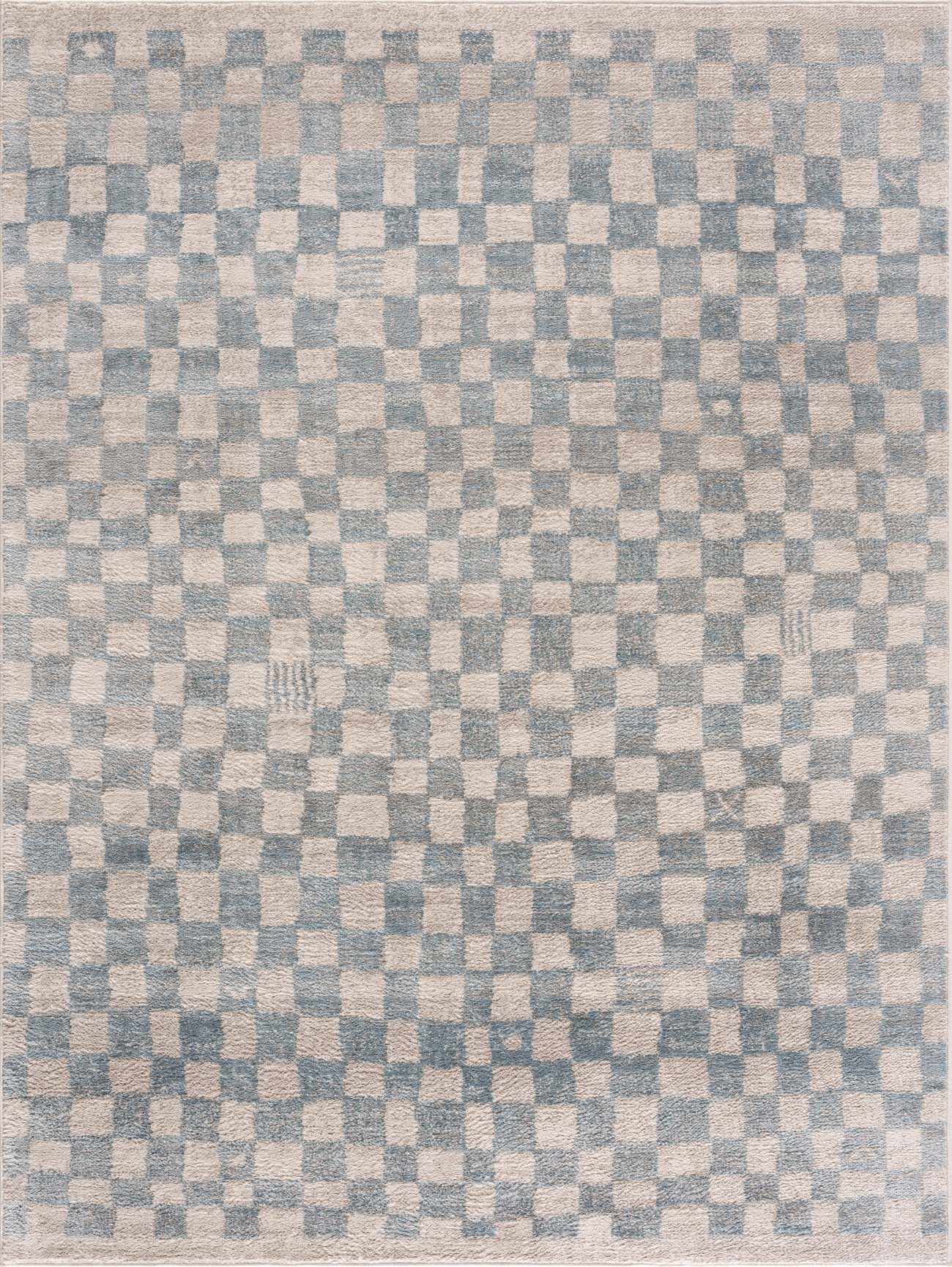 Benjy Cream & Light Blue Checkered Area Rug - Ornate Home