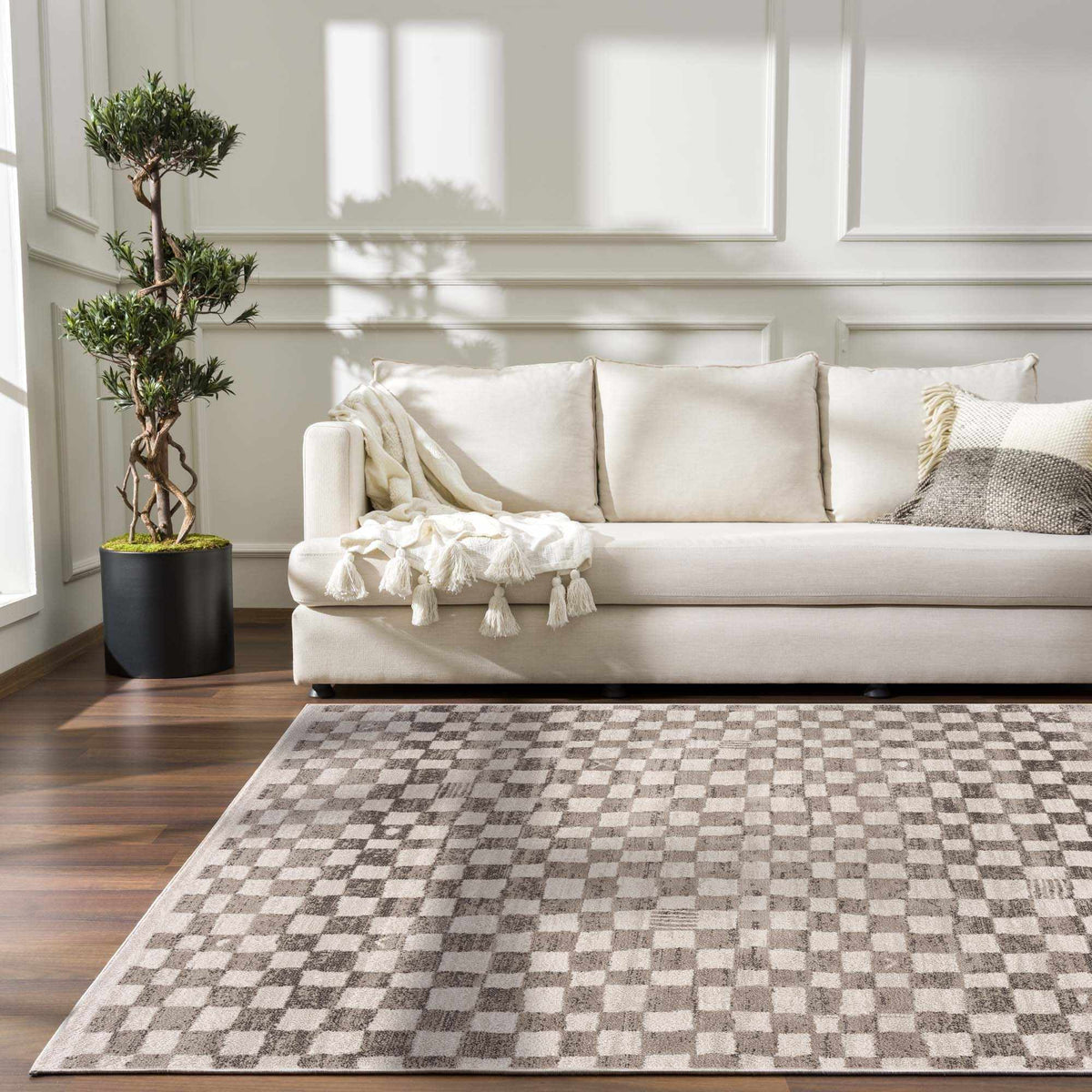 Benjy Irregular Checkboard Rug - Beige - Ornate Home