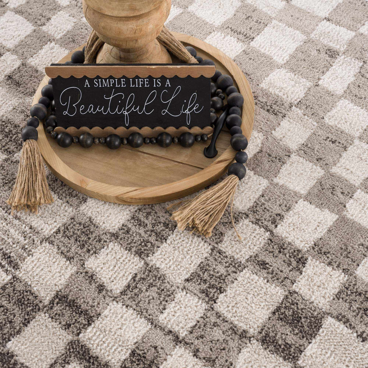 Benjy Irregular Checkboard Rug - Beige - Ornate Home
