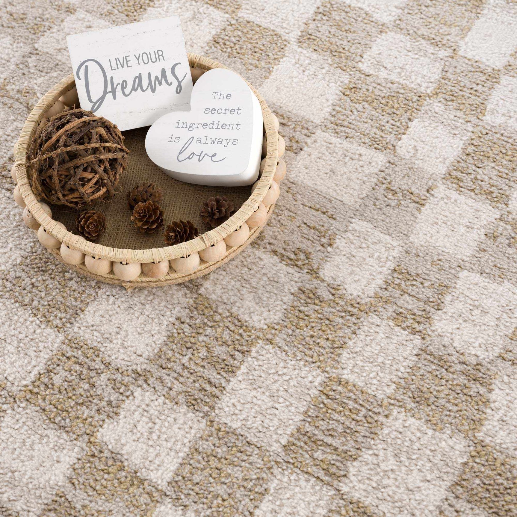 Benjy Irregular Checkboard Rug - Cream&Gold - Ornate Home