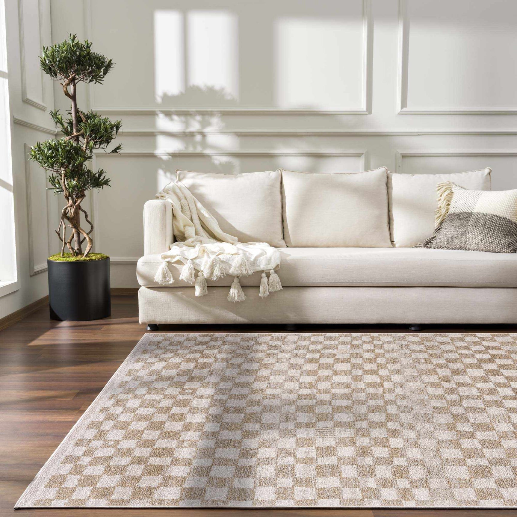 Benjy Irregular Checkboard Rug - Cream&Gold - Ornate Home