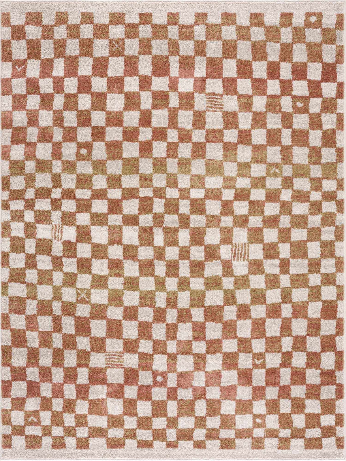 Benjy Irregular Checkboard Rug - Cream&Salmon - Ornate Home