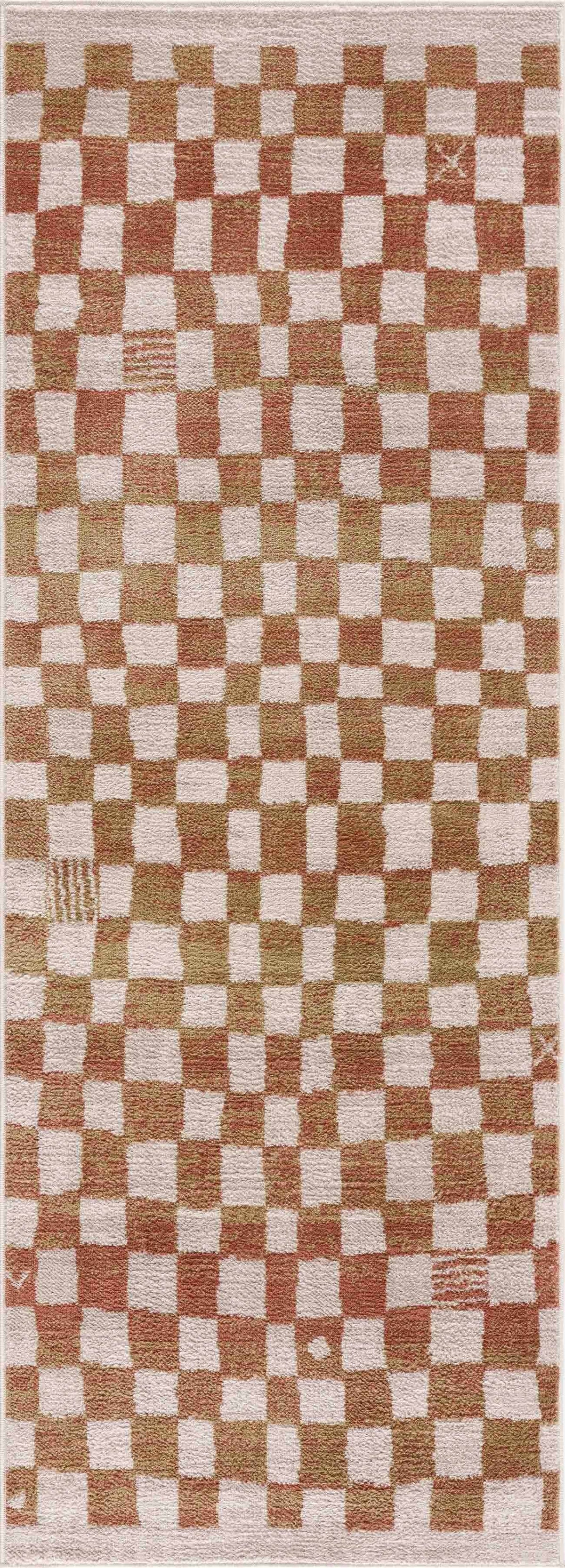 Benjy Irregular Checkboard Rug - Cream&Salmon - Ornate Home