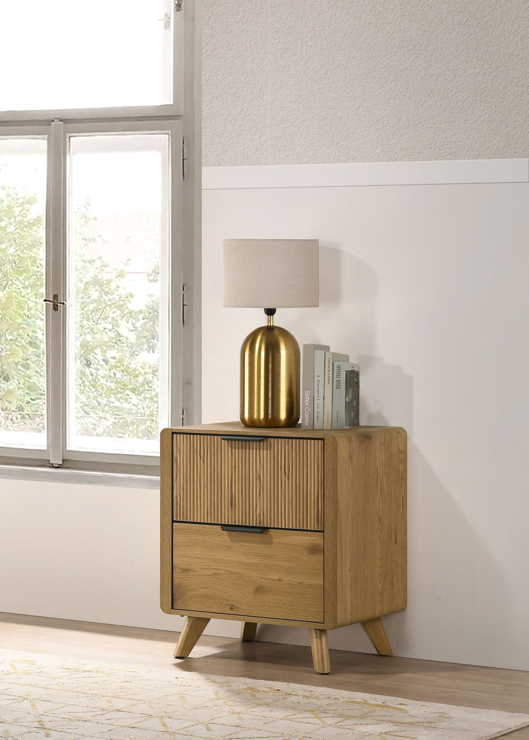 Bennett Light Oak 2-drawer Bedroom Nightstand Bedside Table - Ornate Home