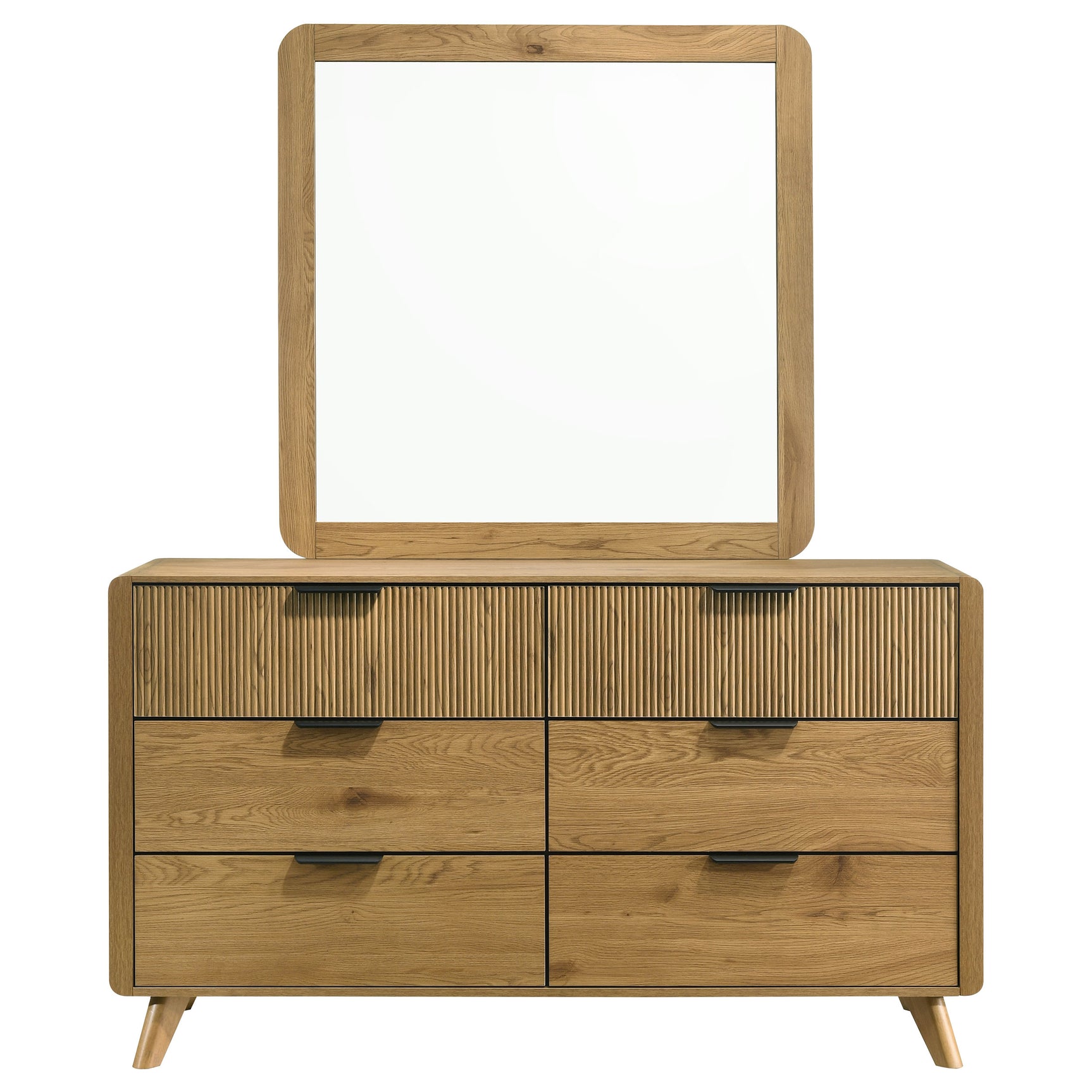Bennett Light Oak 6-drawer Bedroom Dresser and Mirror Set - Ornate Home