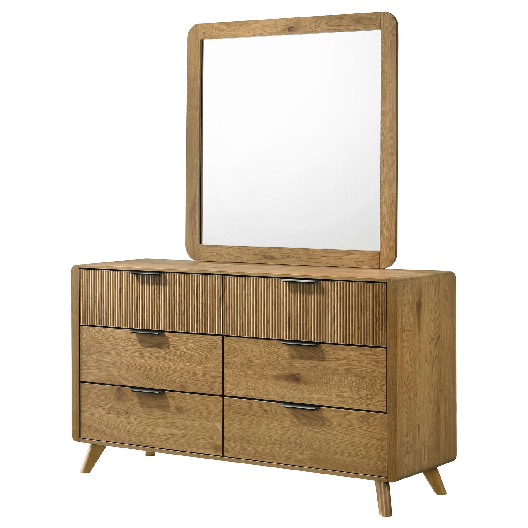 Bennett Light Oak 6-drawer Bedroom Dresser and Mirror Set - Ornate Home