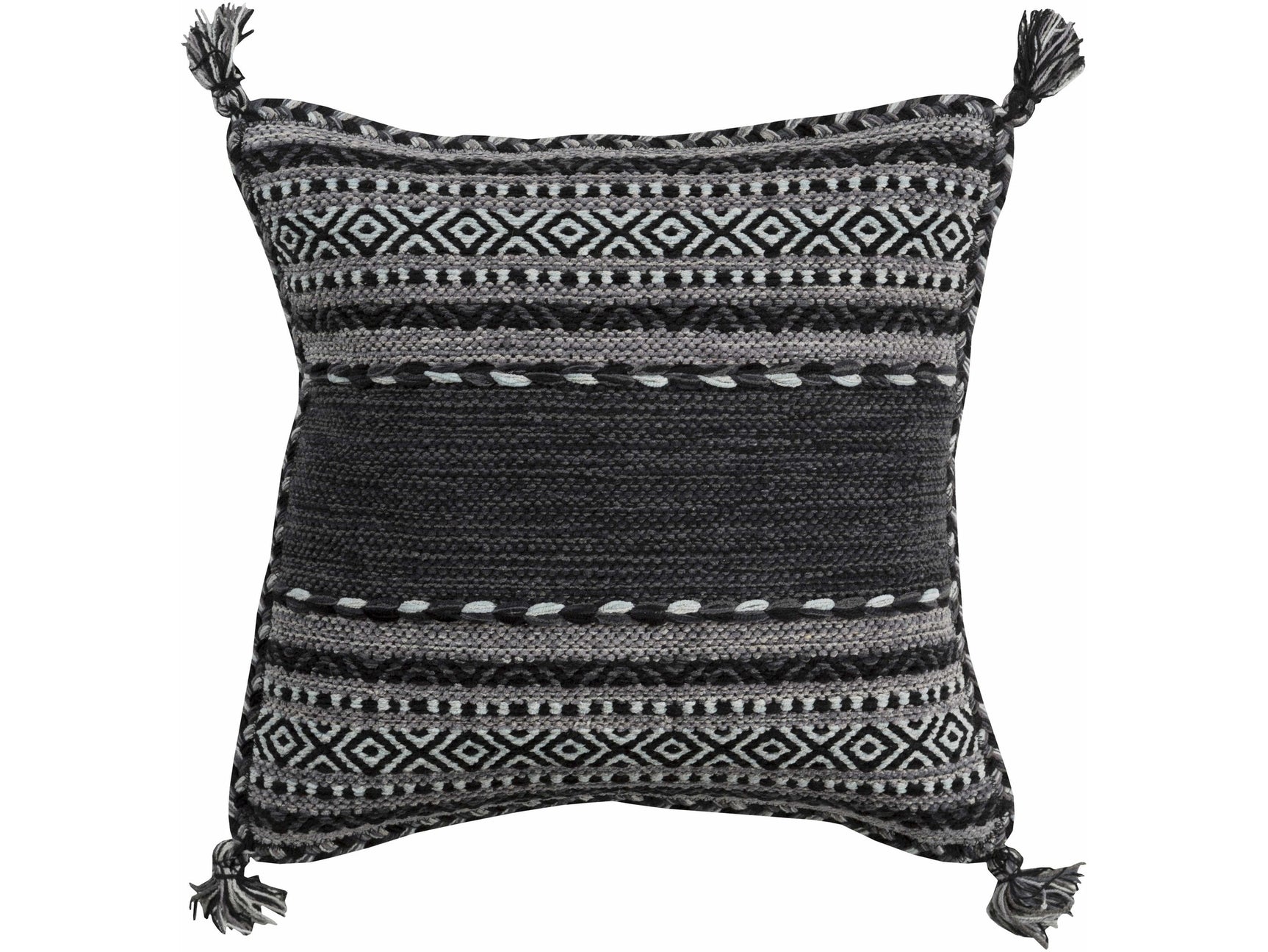 Bensalem Monochrome Tribal Tassel Throw Pillow - Ornate Home