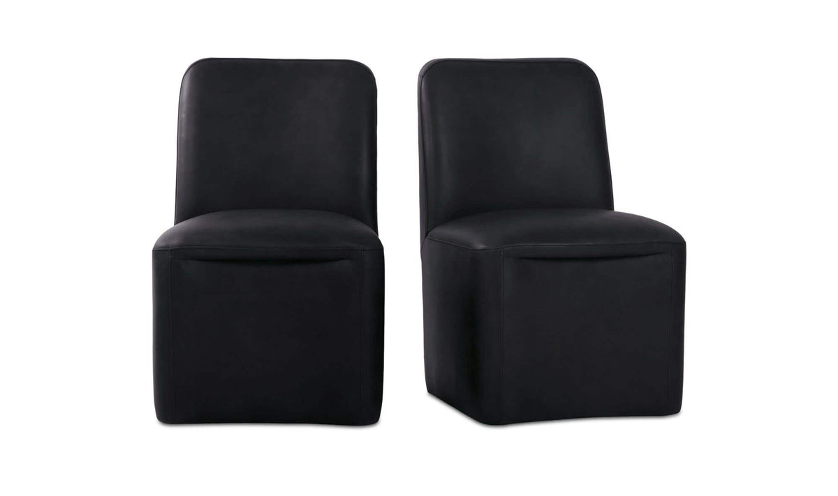 Bent Black Leather Rolling Dining Chair (Set of 2) - Ornate Home