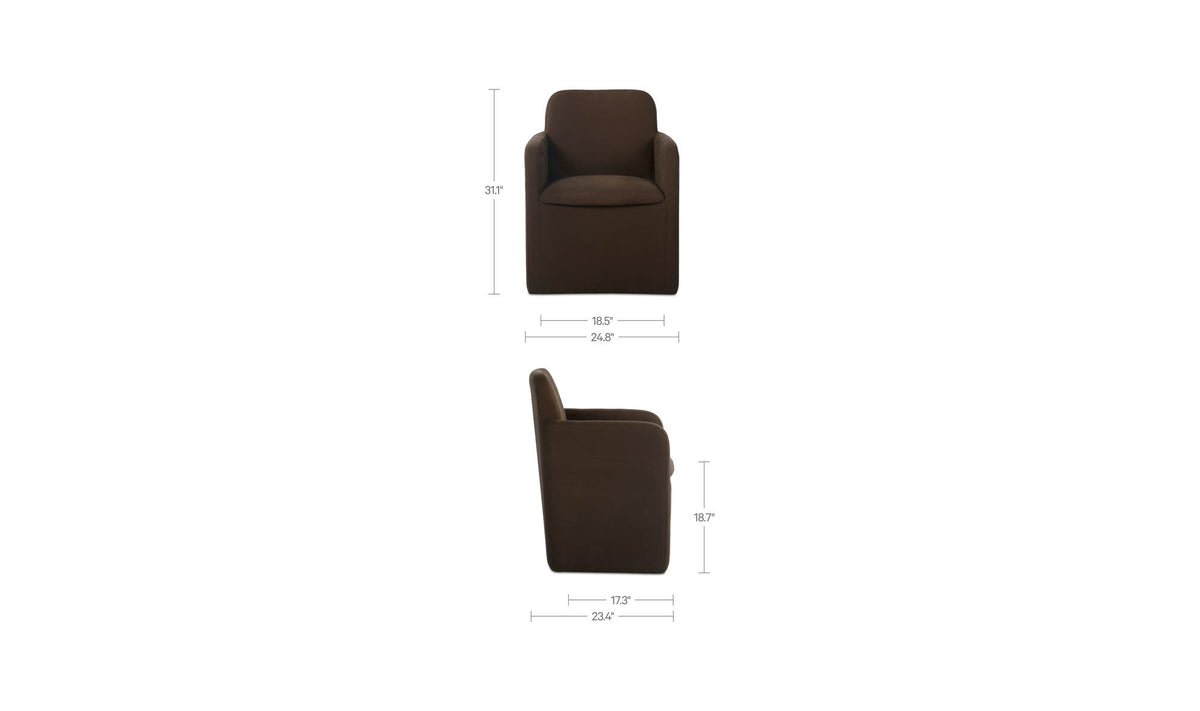 Bent Dark Brown Rolling Arm Chair - Ornate Home