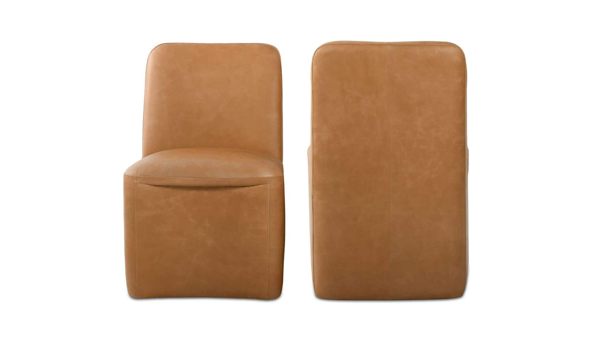 Bent Tan Leather Rolling Dining Chair (Set of 2) - Ornate Home