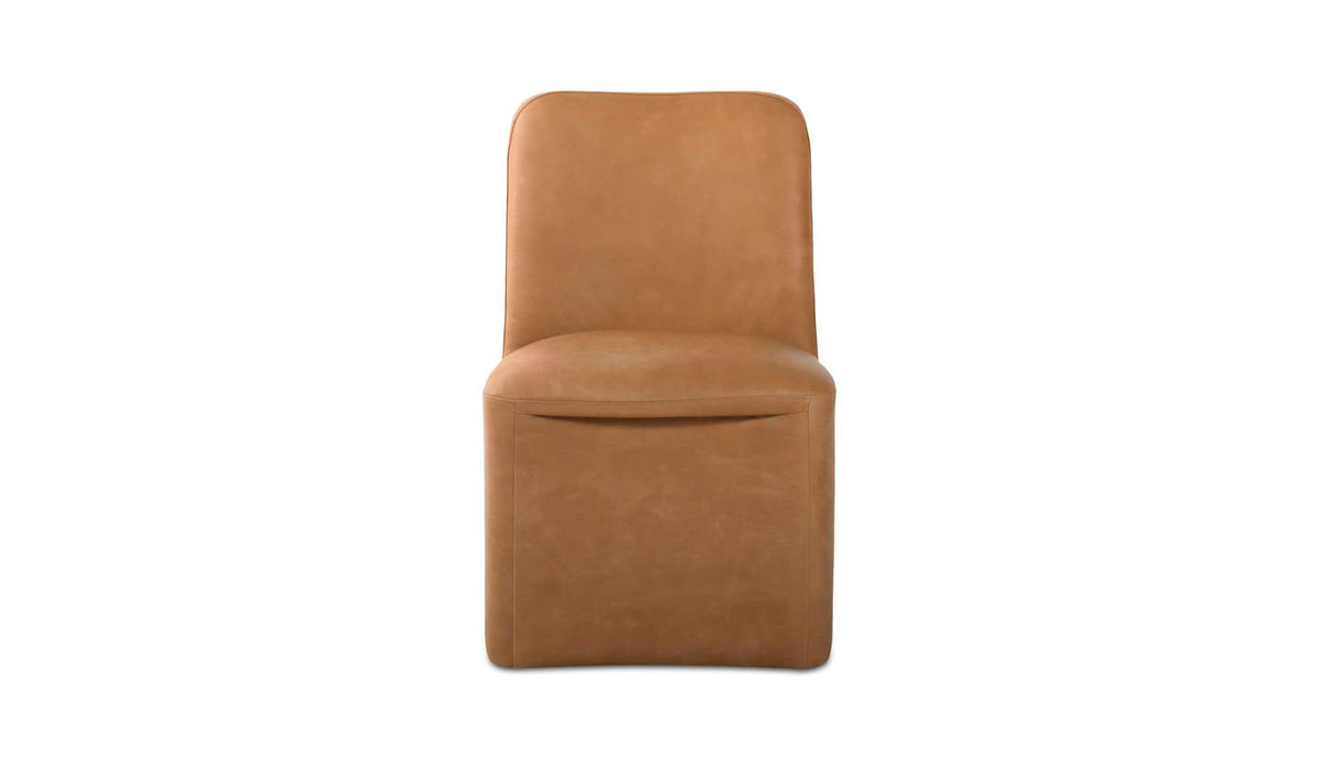 Bent Tan Leather Rolling Dining Chair (Set of 2) - Ornate Home