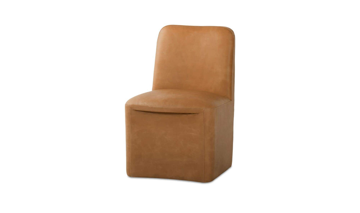 Bent Tan Leather Rolling Dining Chair (Set of 2) - Ornate Home
