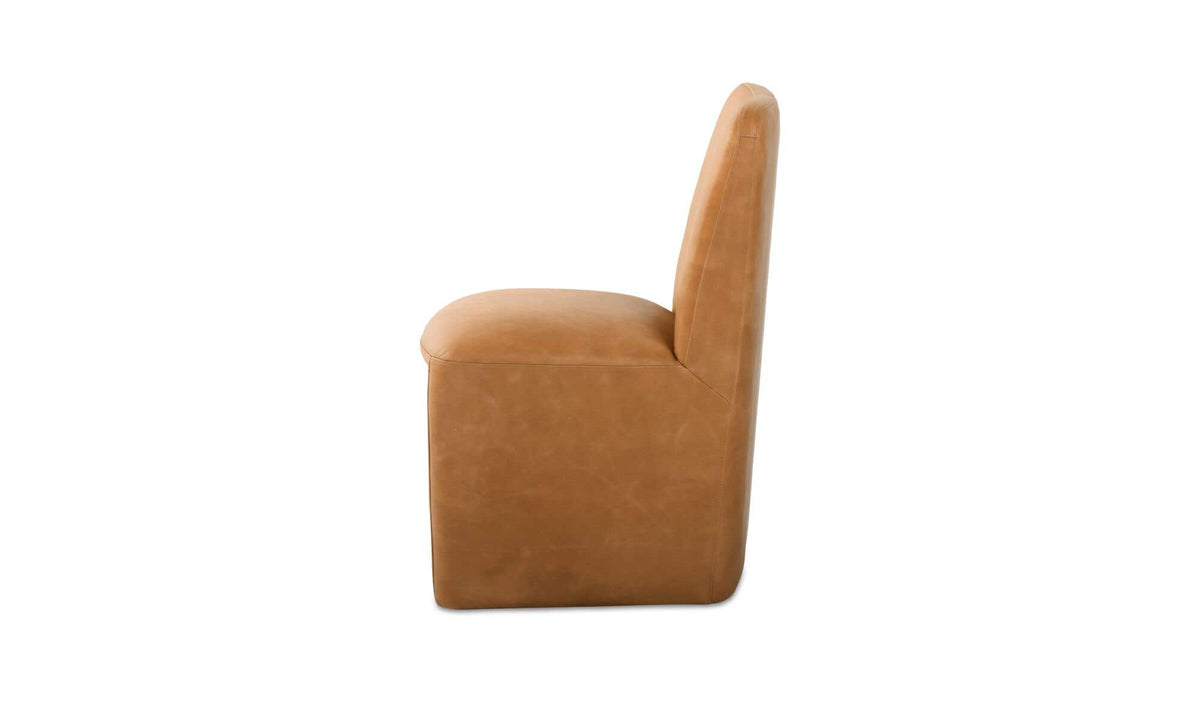 Bent Tan Leather Rolling Dining Chair (Set of 2) - Ornate Home