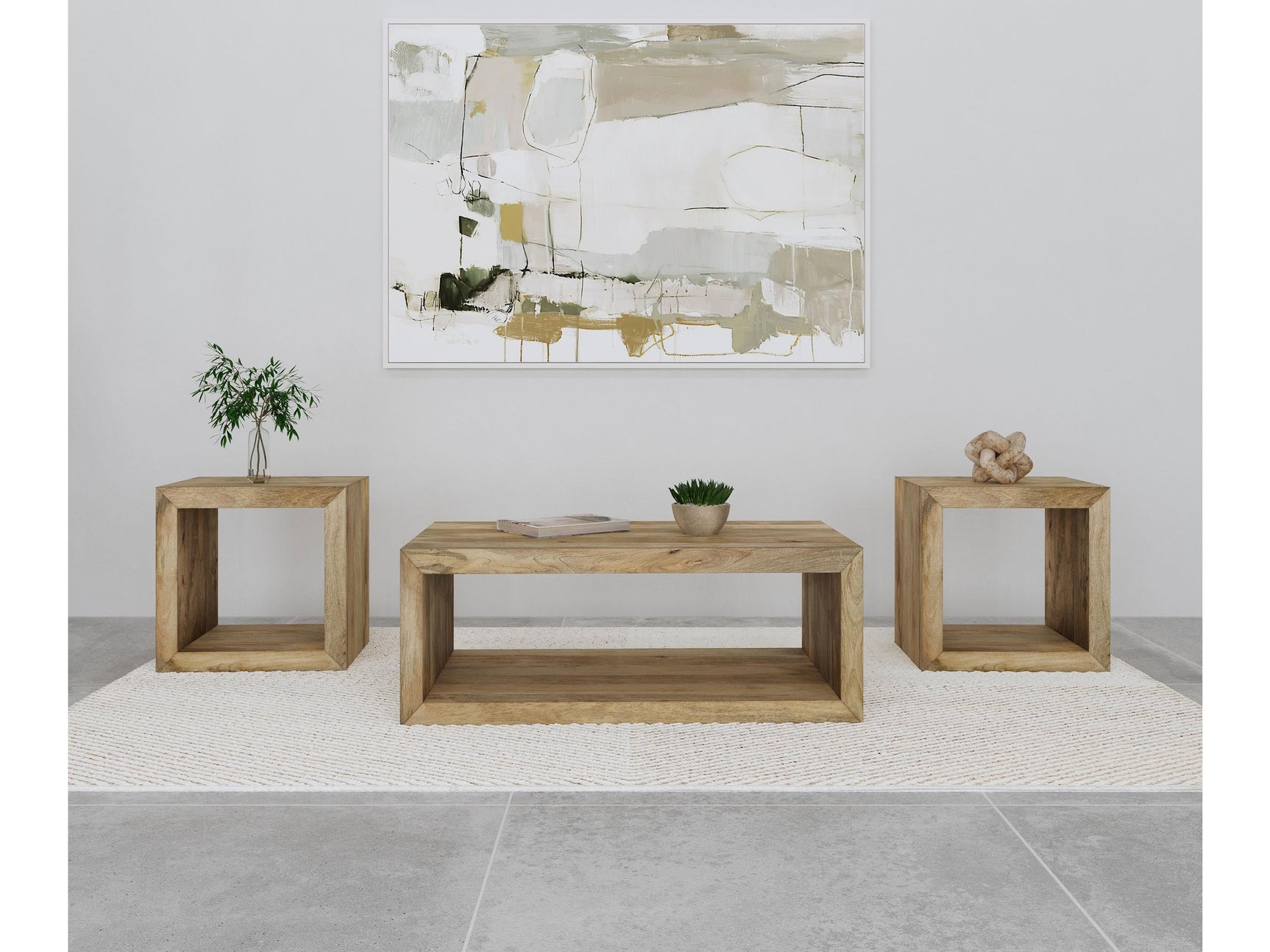 Benton Natural 3-piece Solid Mango Coffee and End Table Set - Ornate Home