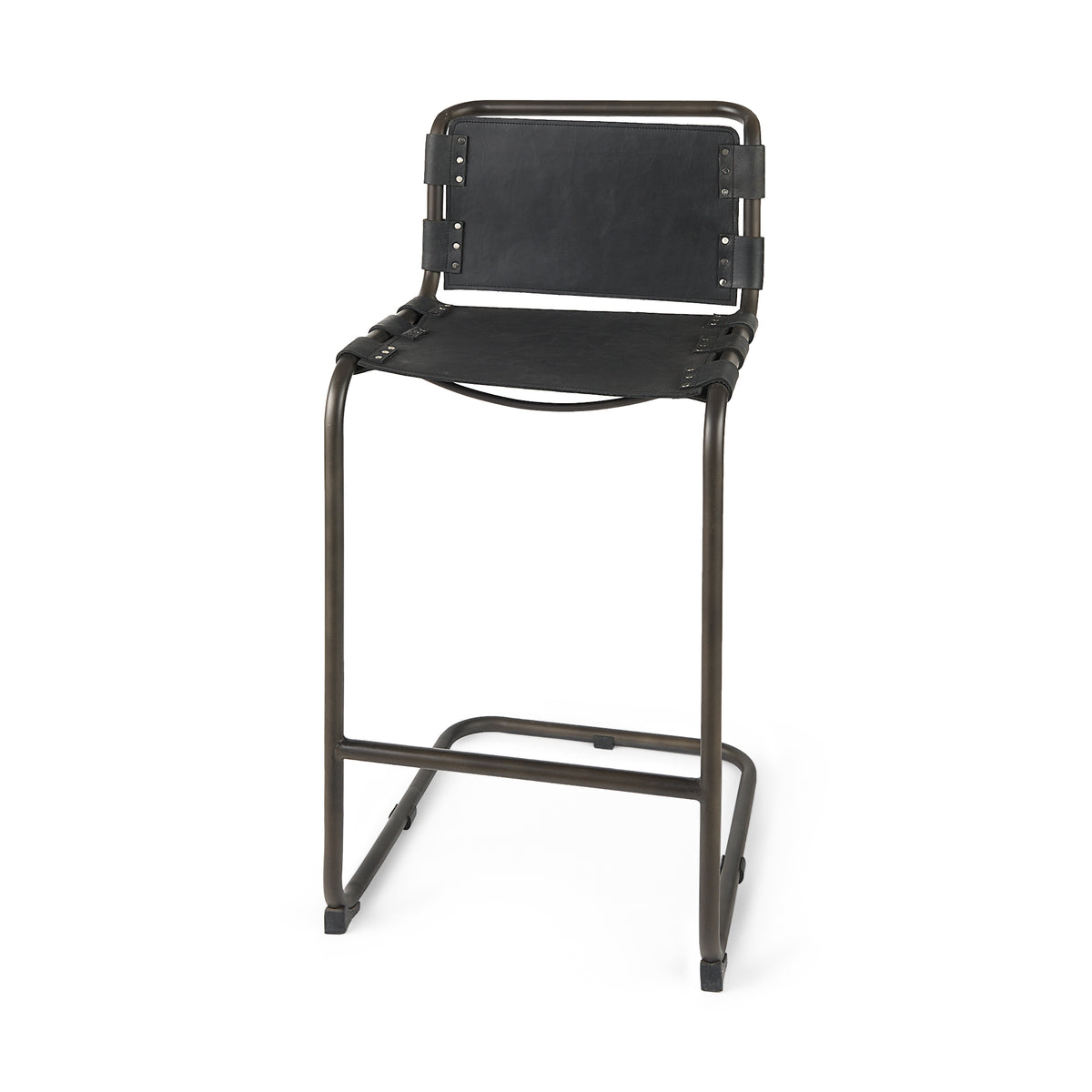 Berbick Black Leather with Iron Frame Bar Stool - Ornate Home