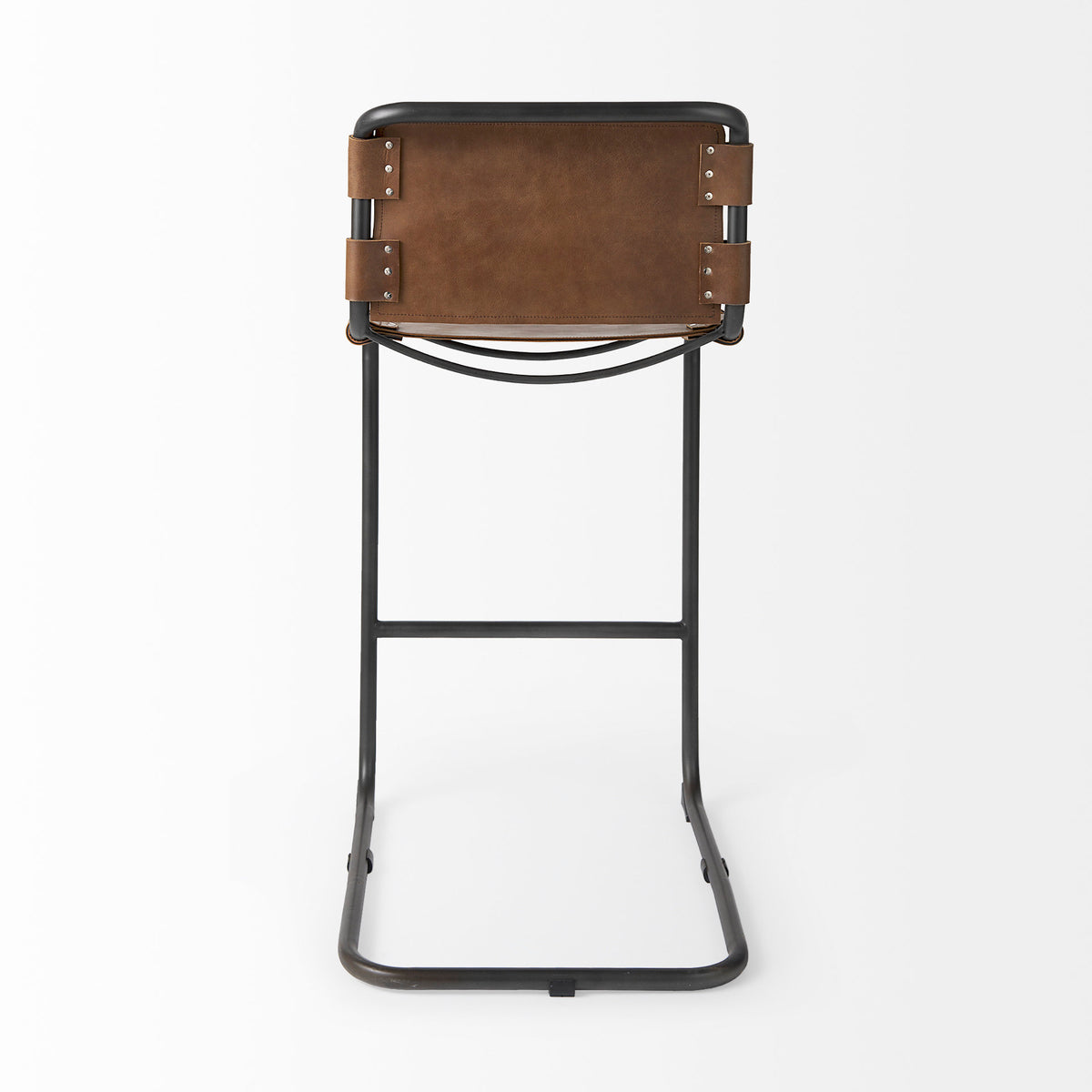 Berbick Medium Brown Leather with Iron Frame Bar Stool - Ornate Home