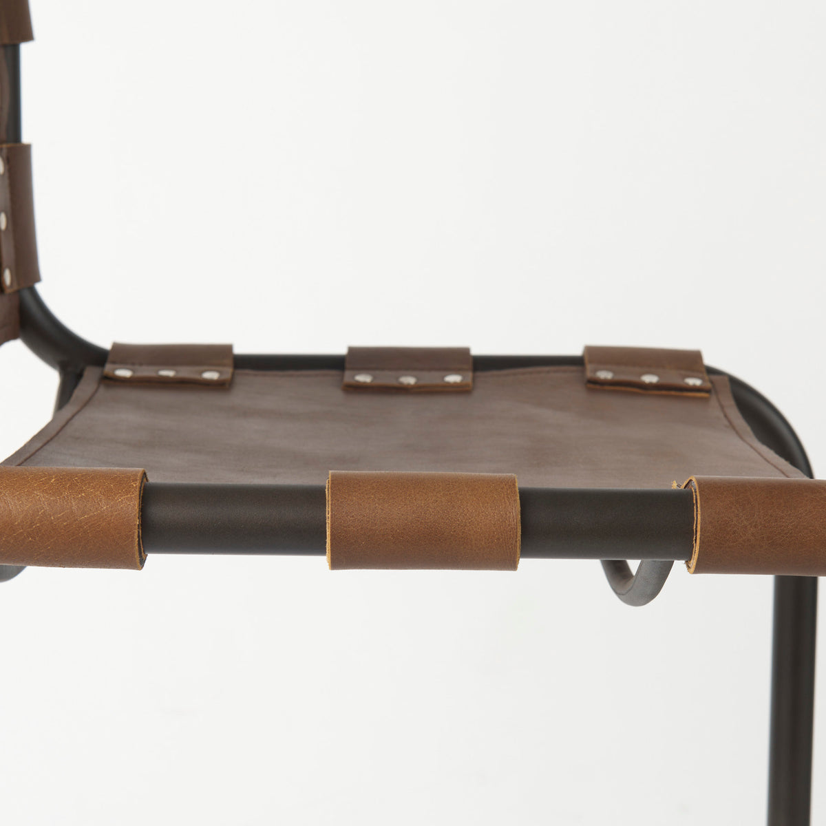Berbick Medium Brown Leather with Iron Frame Bar Stool - Ornate Home